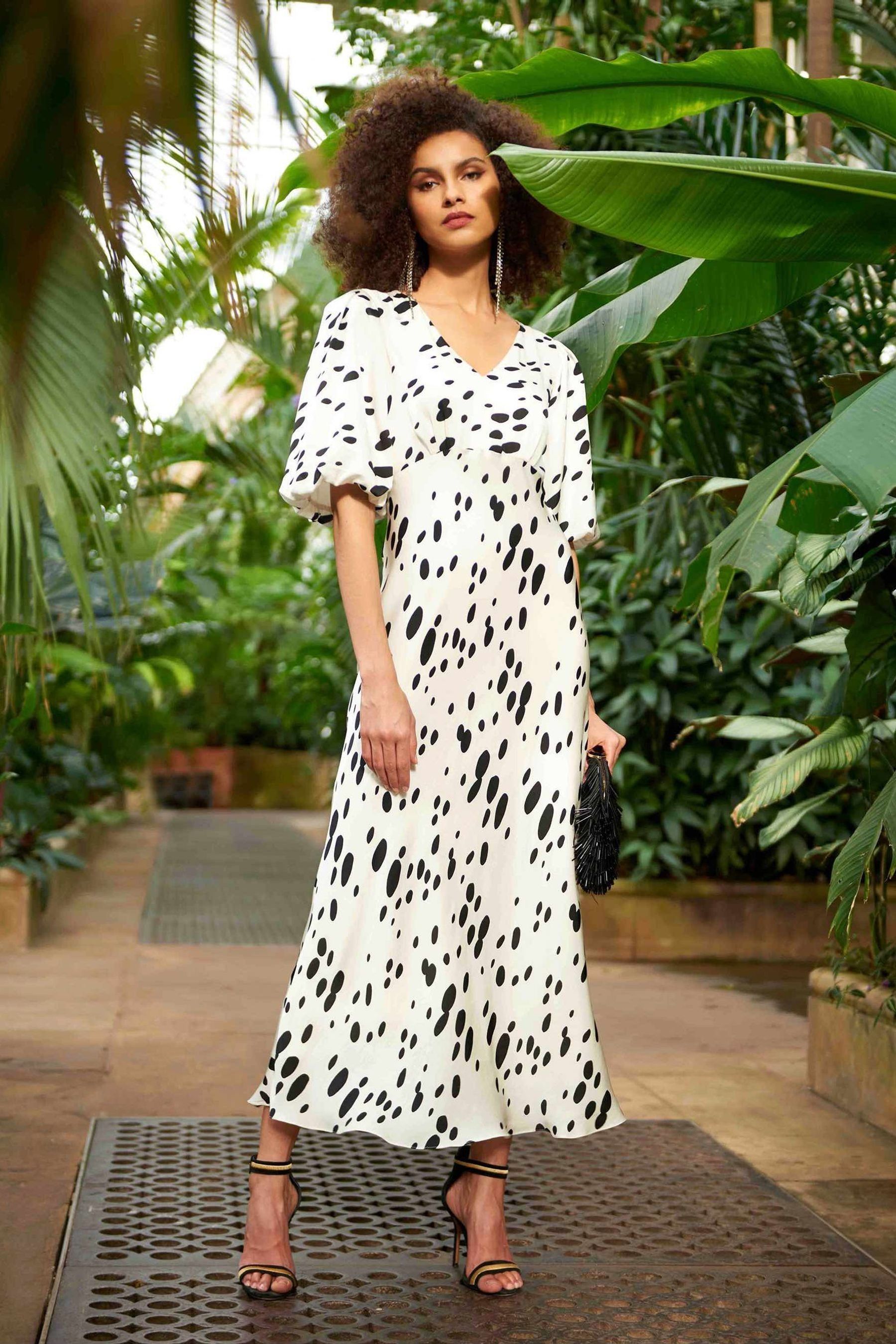 Buy Ro Zo Cream Satin Dalmation Print Midi Dress from Next Luxembourg