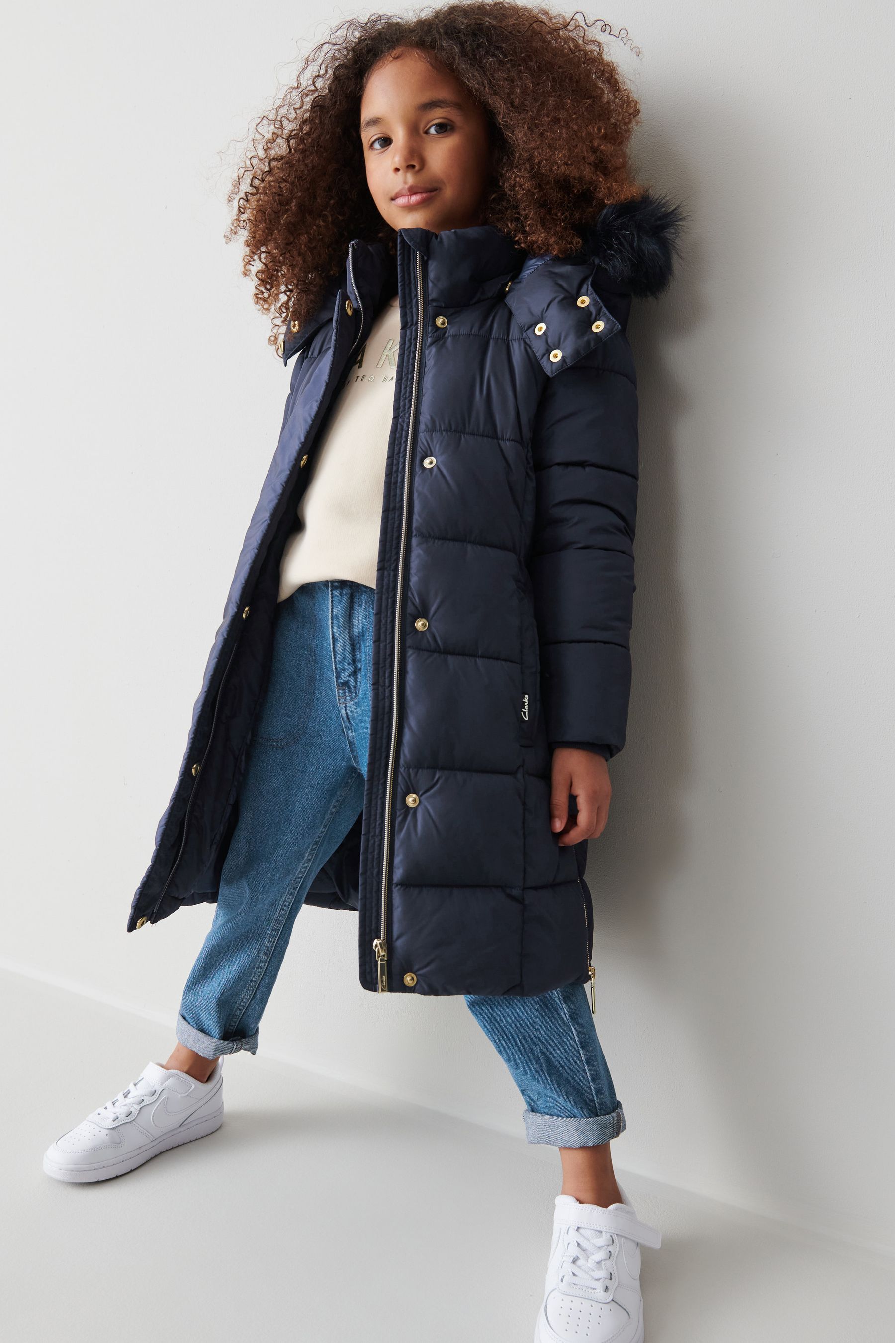 Clarks Navy Blue Girls Longline Puffer Coat 67years Childrens
