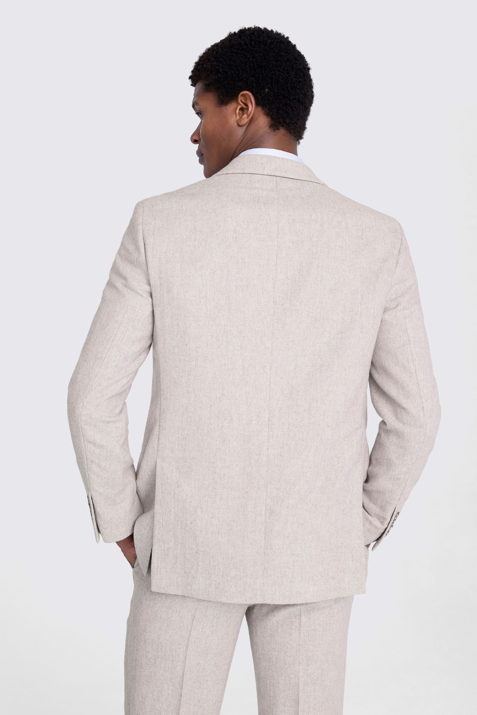 MOSS Light Grey Tailored Fit Herringbone Suit Jacket - Image 2 of 5