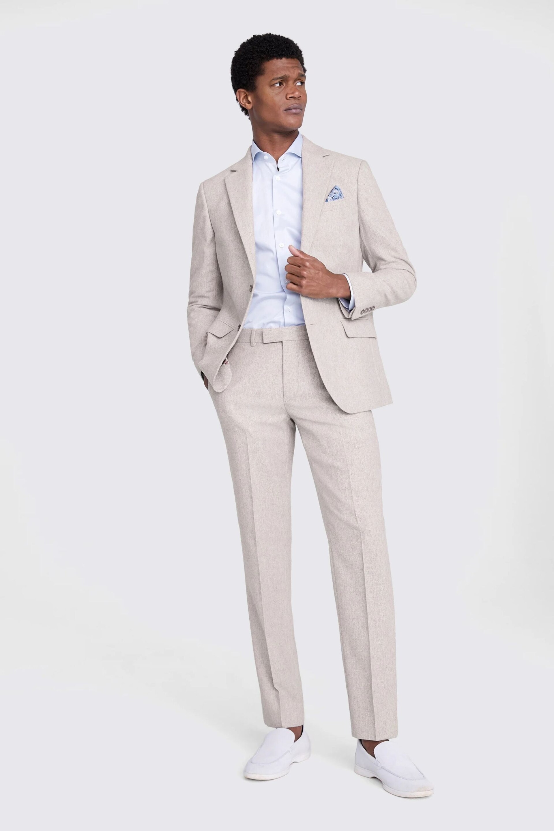 MOSS Light Grey Tailored Fit Herringbone Suit Jacket - Image 4 of 5