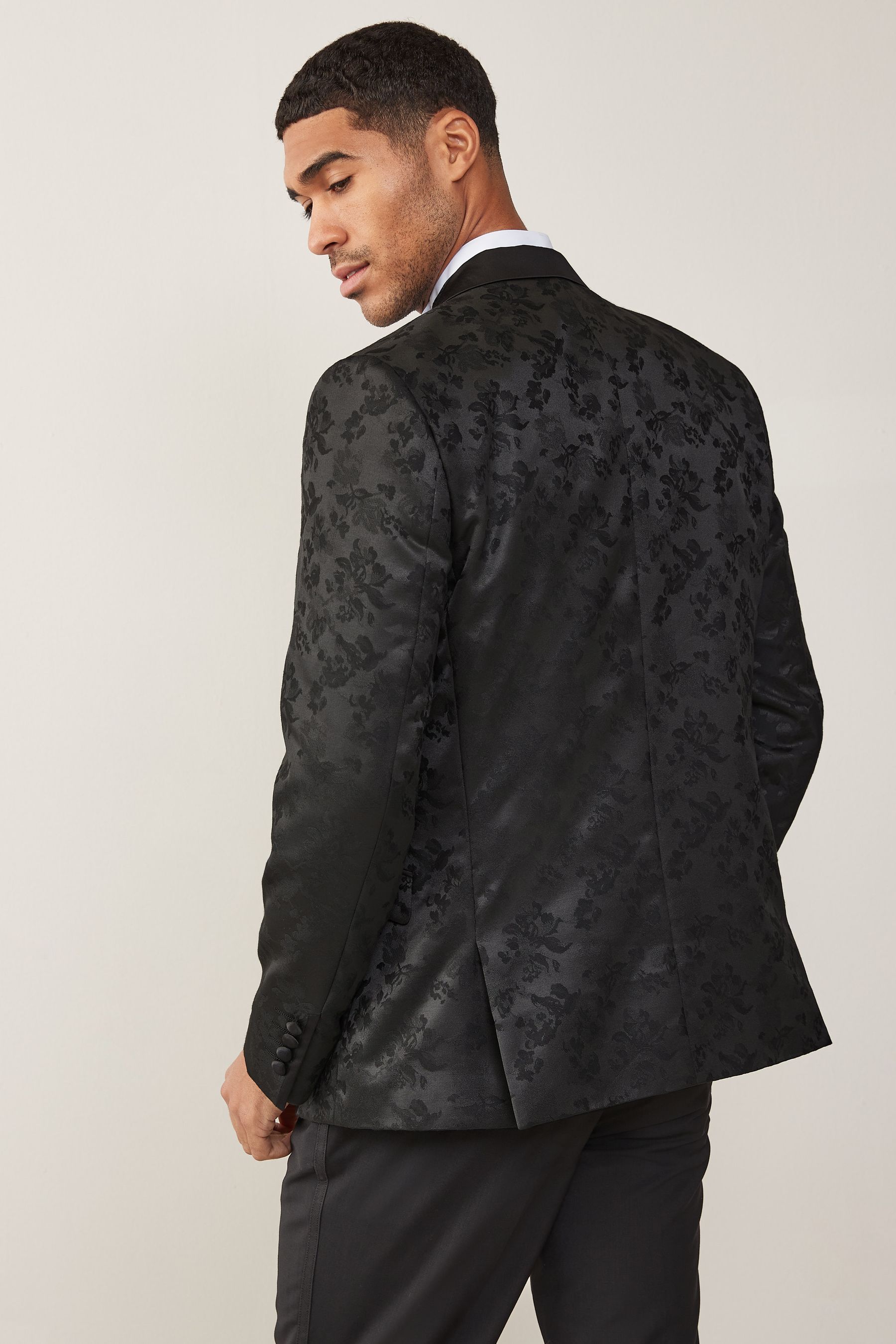 Buy Black Jacquard Tuxedo Suit Jacket from Next Luxembourg
