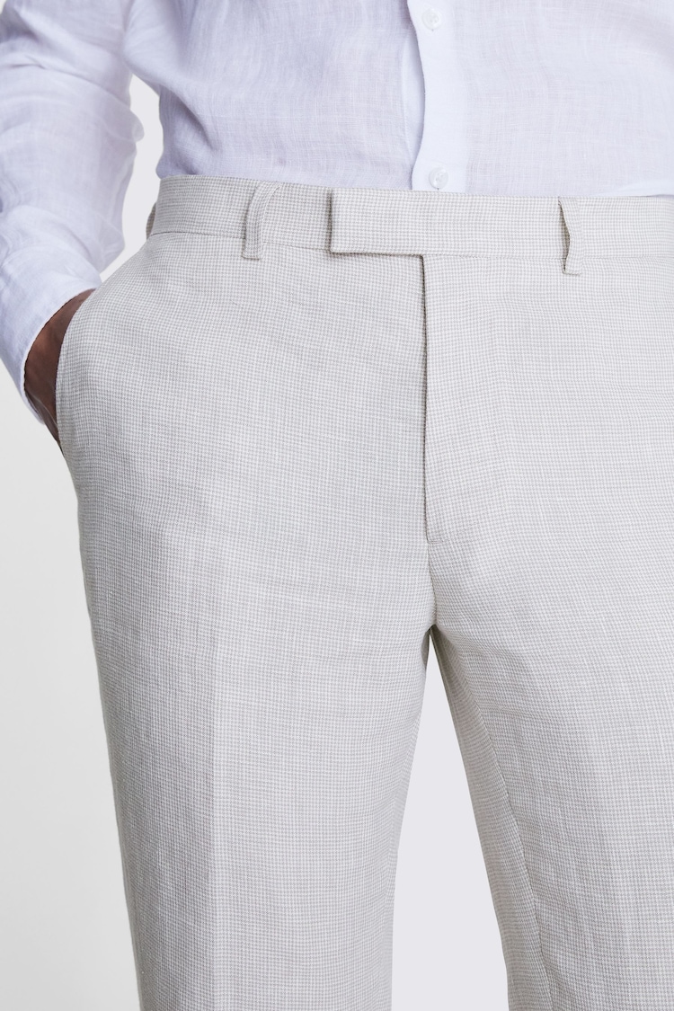 MOSS Natural Slim Fit Linen Rich Puppytooth Trousers - Image 3 of 3