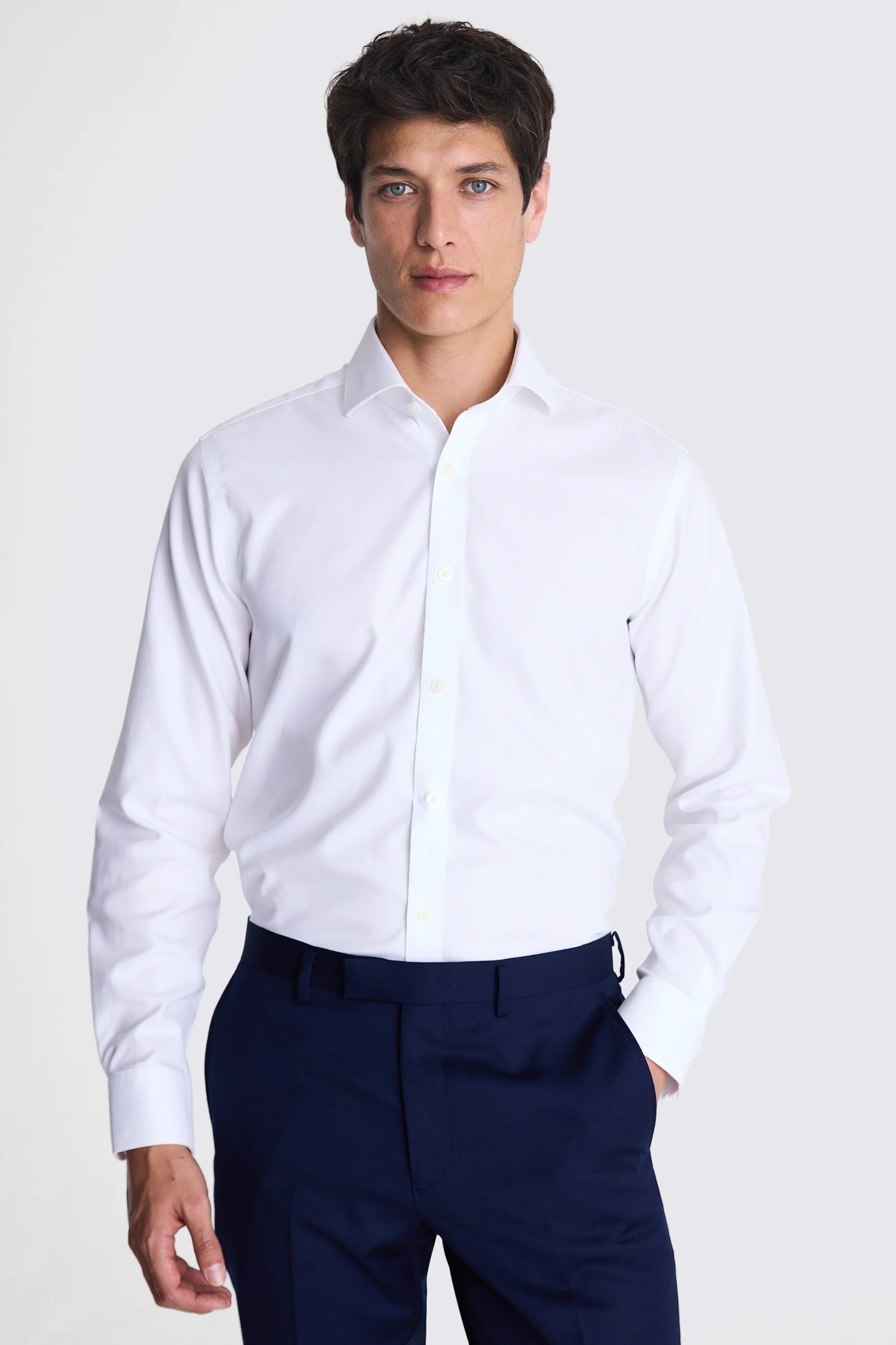 MOSS White Tailored Fit Textured Zero Iron Shirt - Image 1 of 4