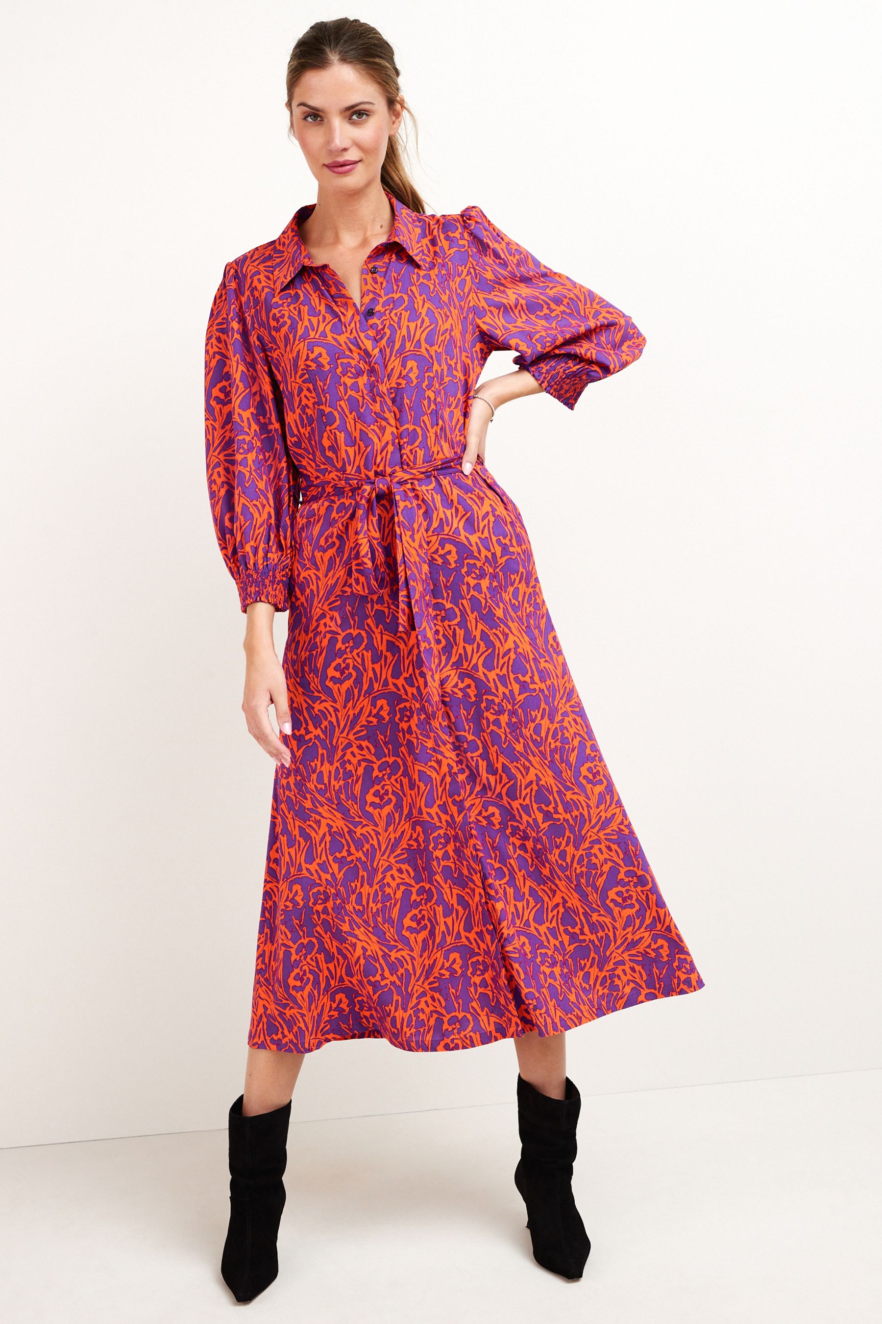 Buy Bright Pink Next Long Sleeve Midi Shirt Dress from Next Luxembourg