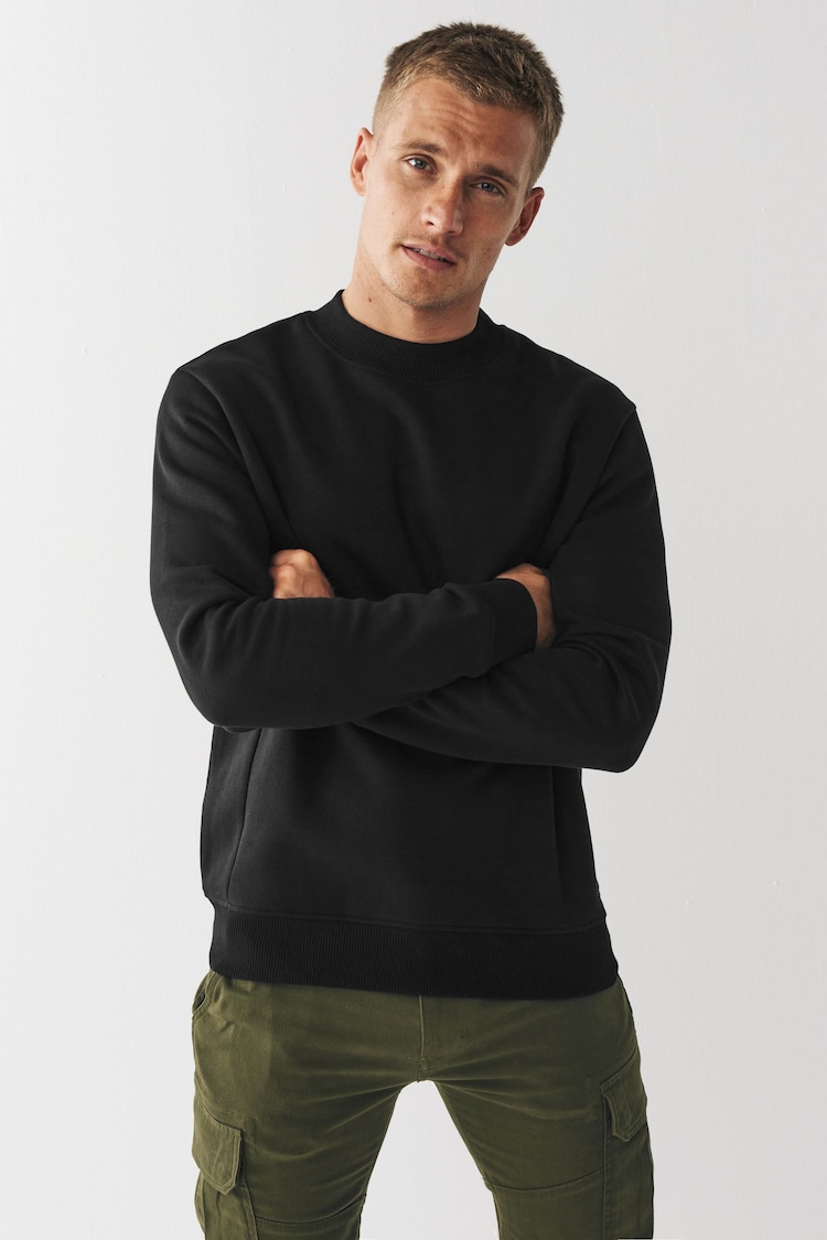 Black Regular Fit Jersey Cotton Rich Crew Sweatshirt - Image 1 of 5