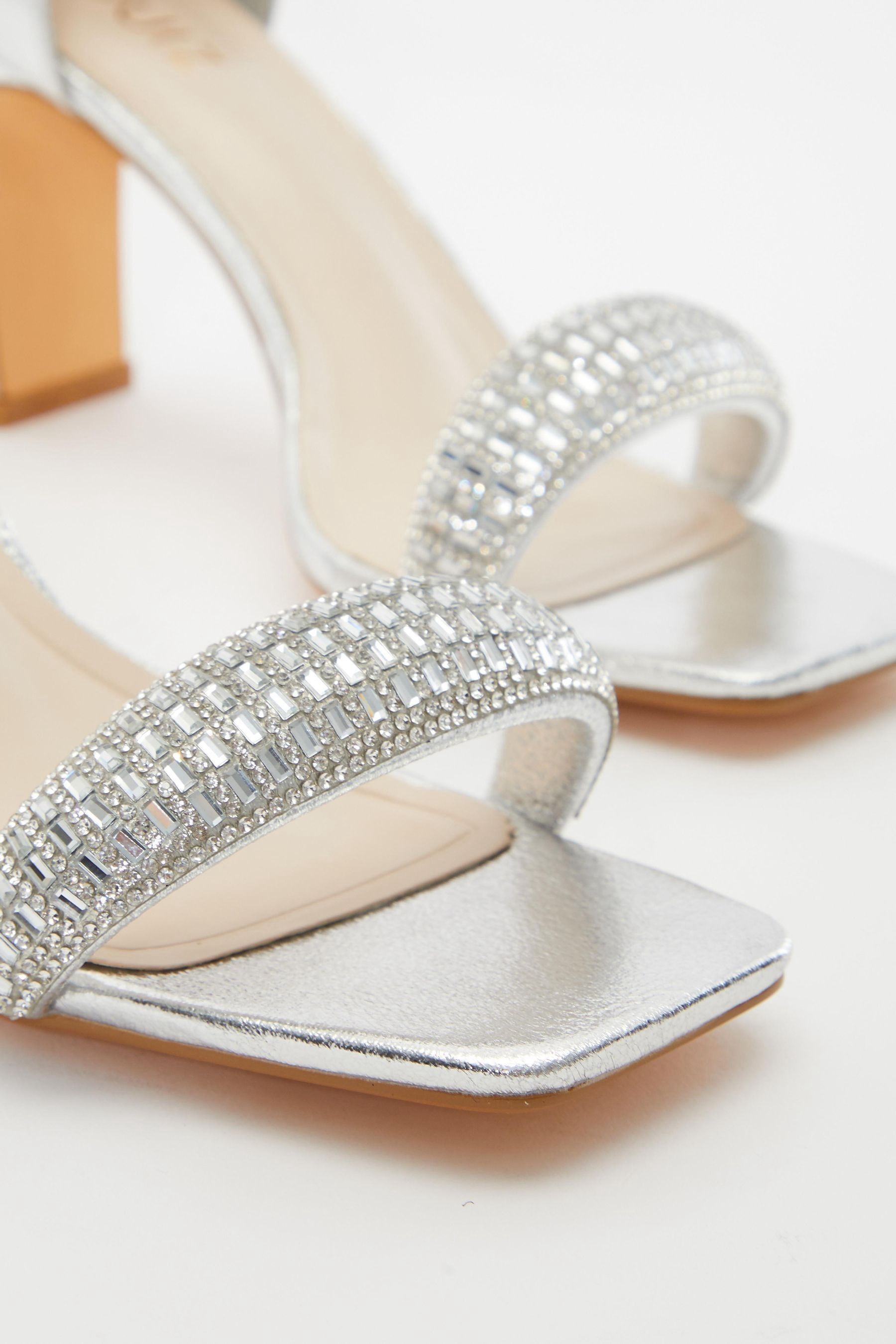 Buy Quiz Silver PU Diamante Strap Heel Sandals from the Next UK online shop