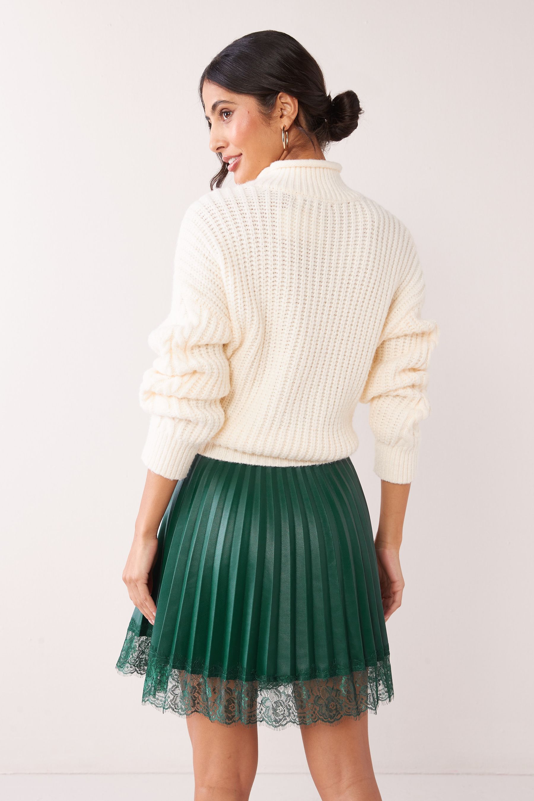 Buy Green Lace Trim Faux Leather Mini Skirt from Next Luxembourg