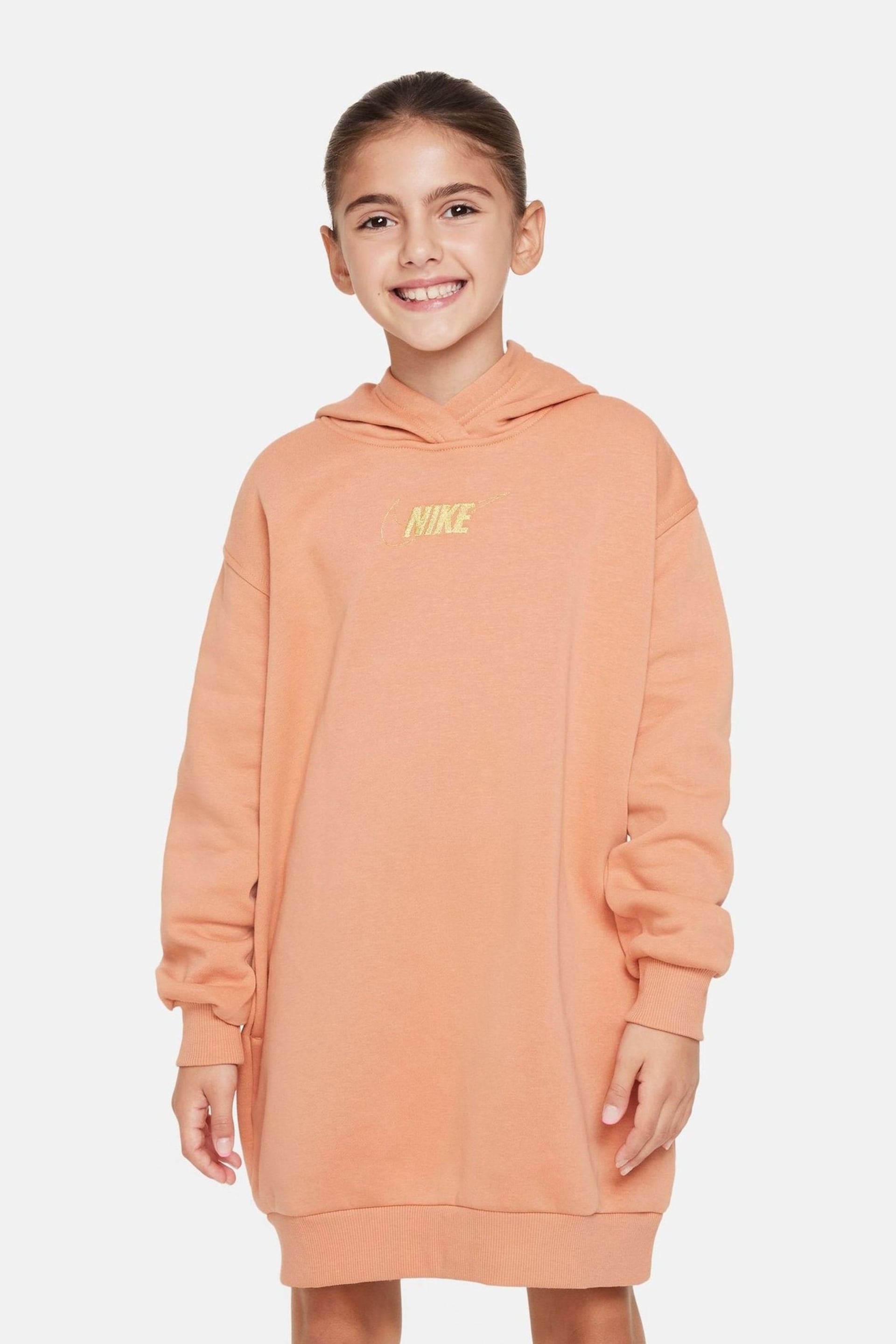 Nike Orange/Gold Shine Fleece Long Line Hoodie - Image 1 of 5