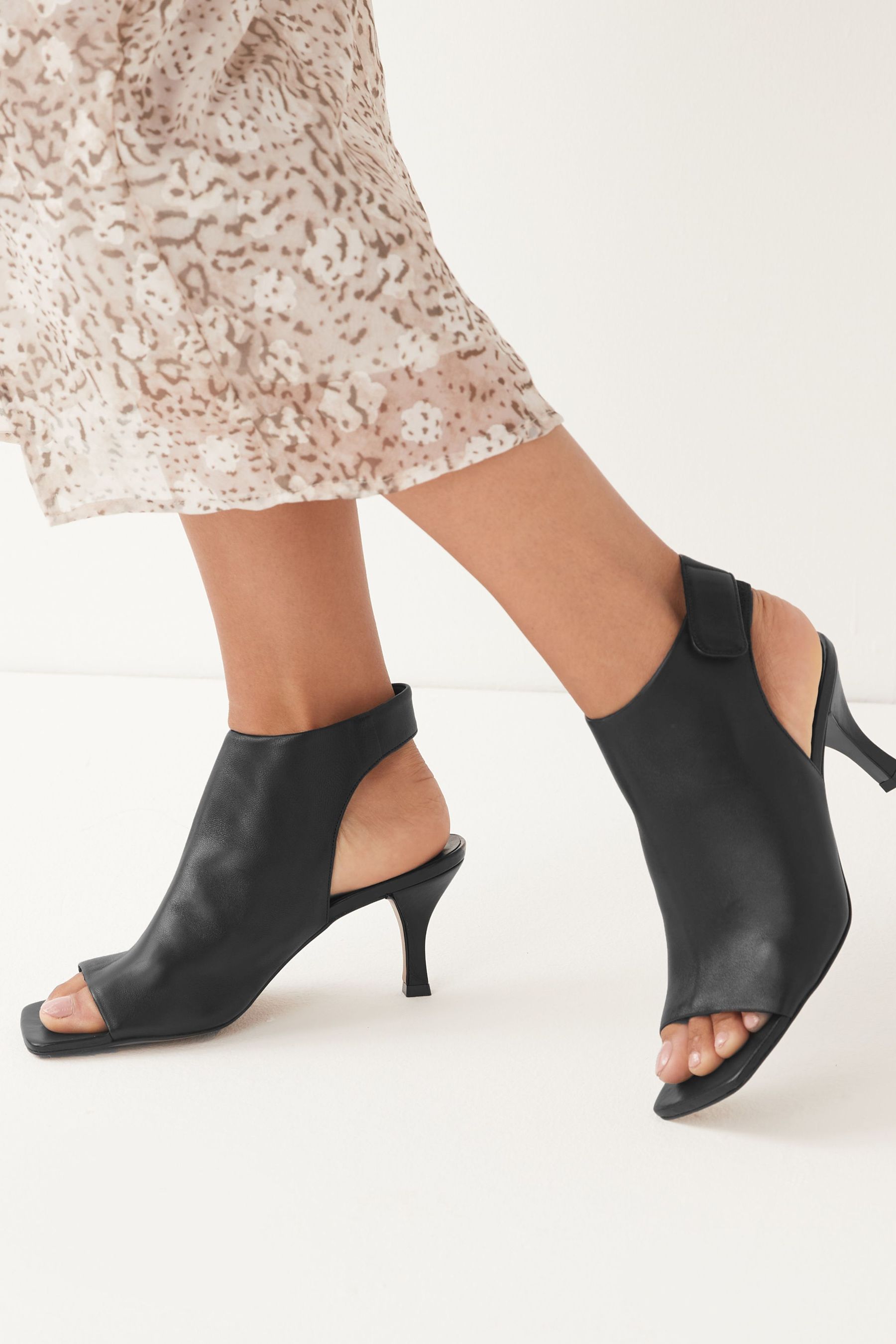Buy Black Signature Leather Open Toe Shoe Boots from Next Luxembourg