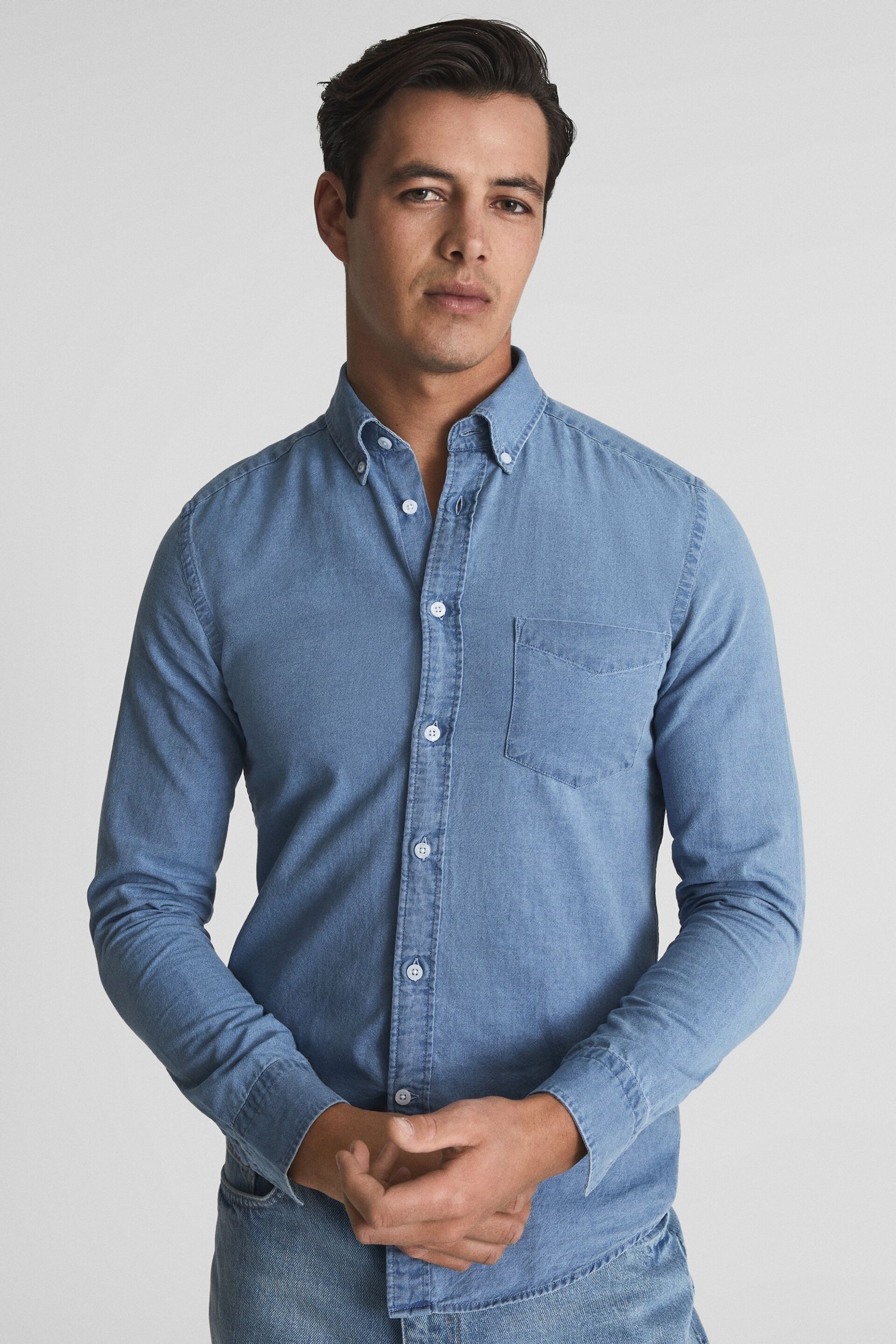 Reiss Blue Sark Chambray Button-Down Shirt - Image 1 of 6