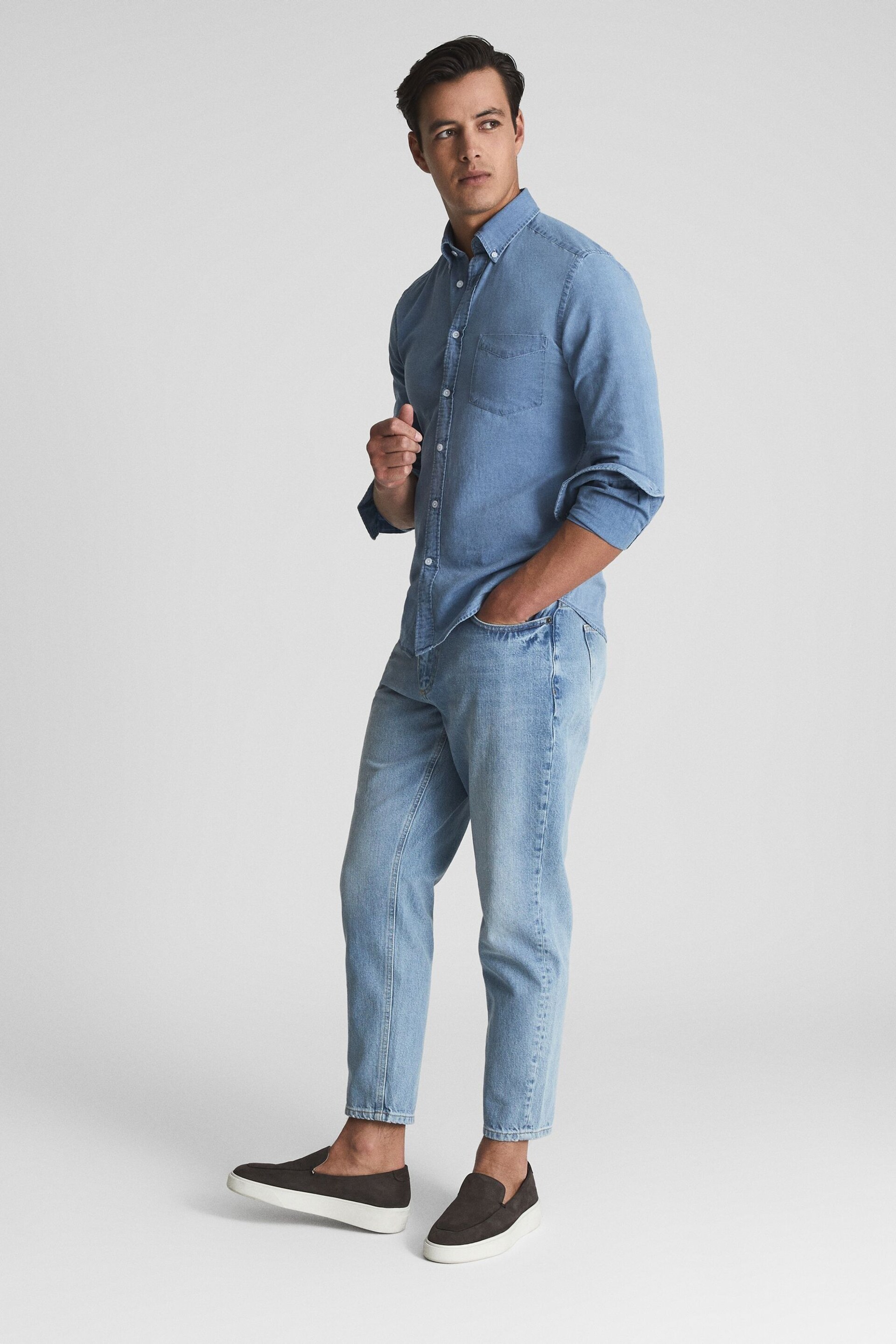 Reiss Blue Sark Chambray Button-Down Shirt - Image 3 of 6