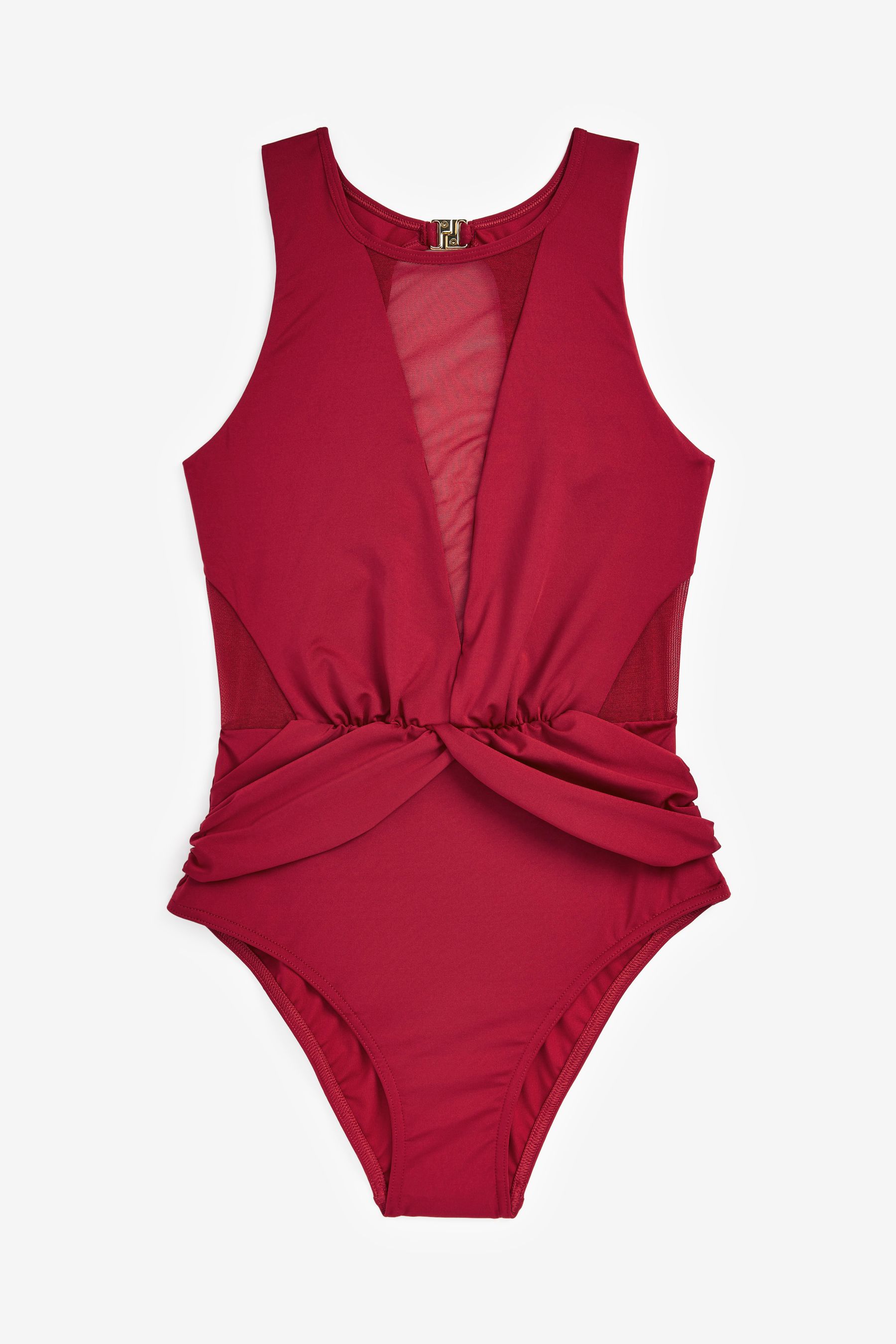 Red mesh swimsuit sales