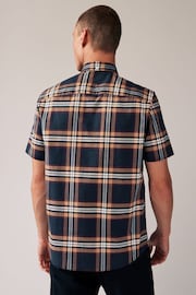 Navy Blue/Rust Orange Stretch Oxford Check Short Sleeve Shirt - Image 3 of 7