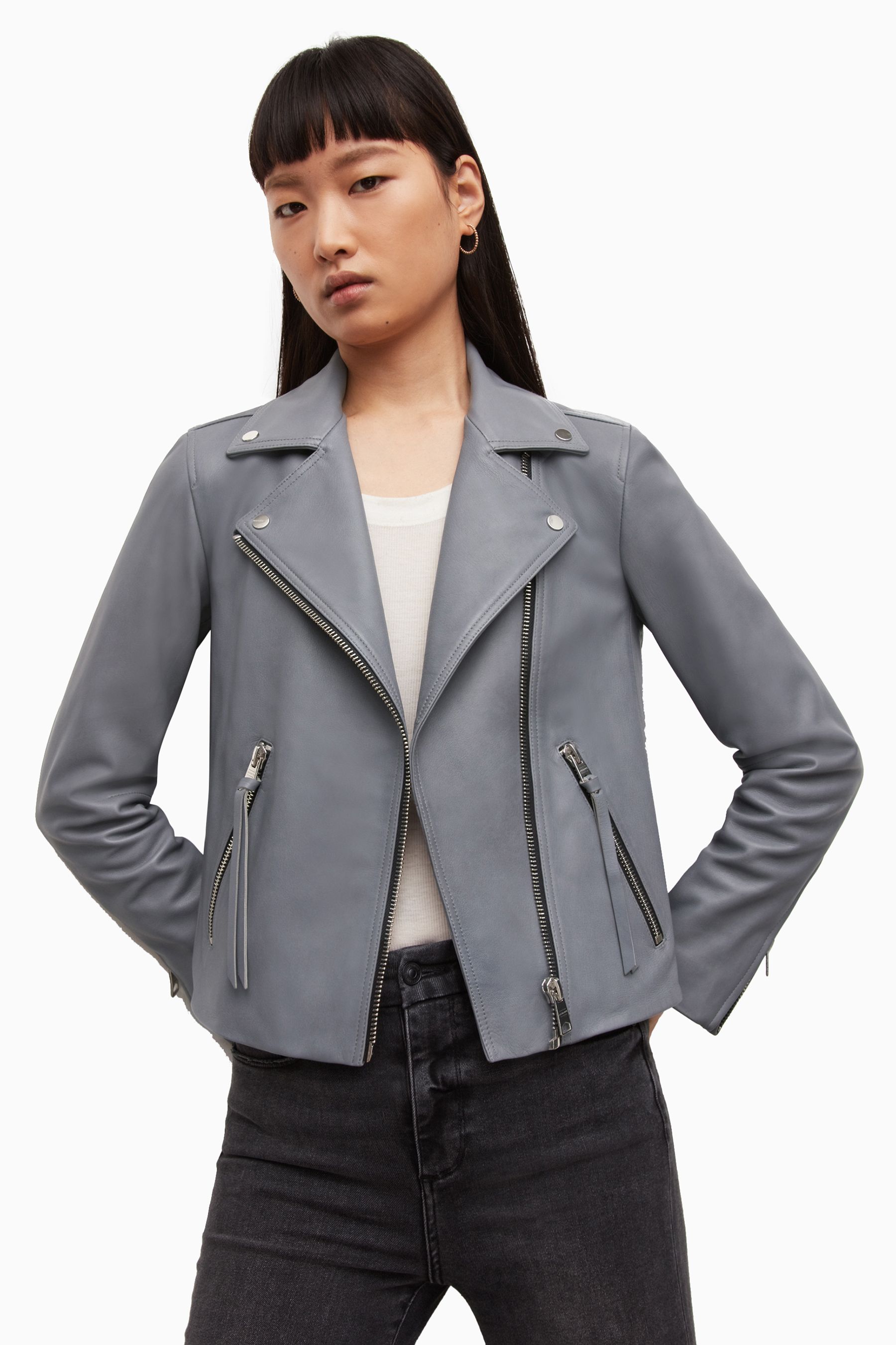 Buy AllSaints Grey Dalby Biker Jacket from Next Luxembourg