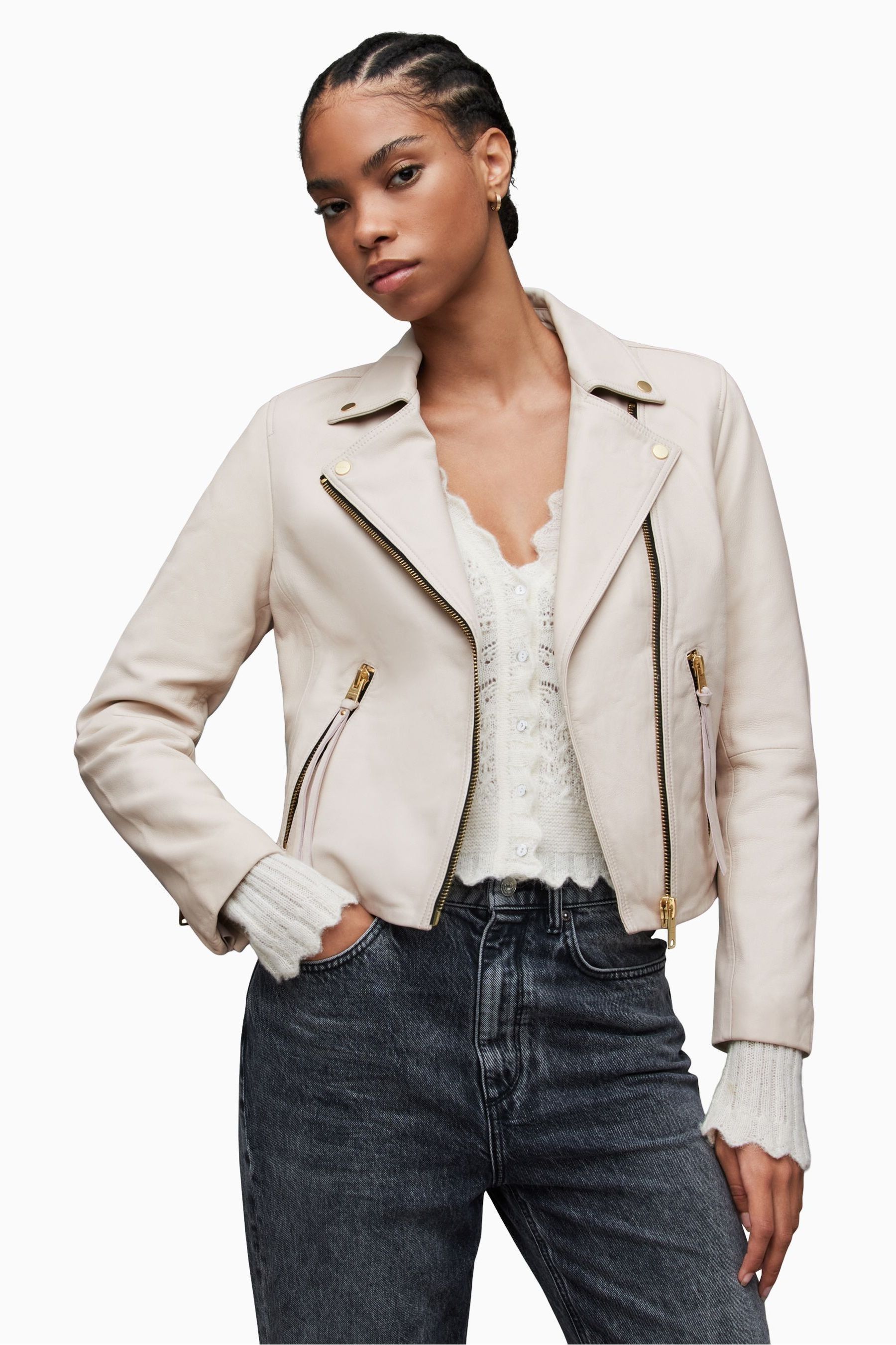 Buy AllSaints Cream Dalby Biker Jacket from Next Canada