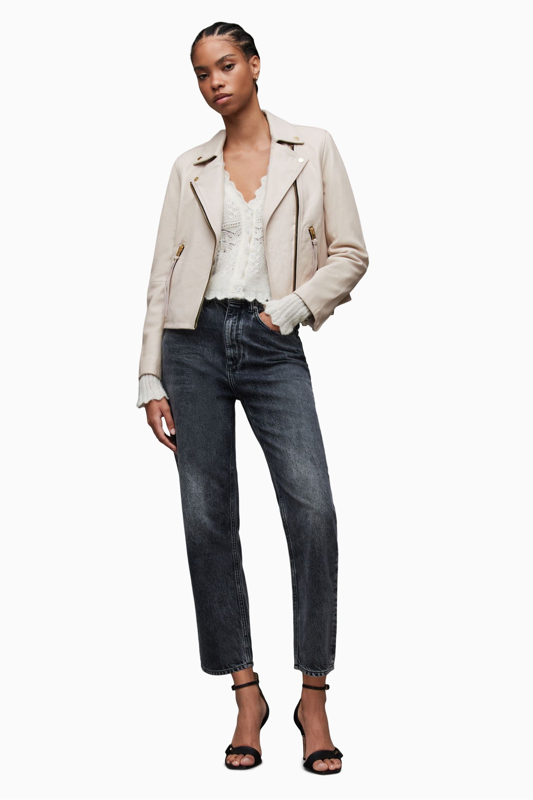 Allsaints white leather jacket top