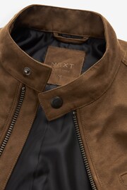 Tan Brown Faux Suede Biker Jacket - Image 9 of 11