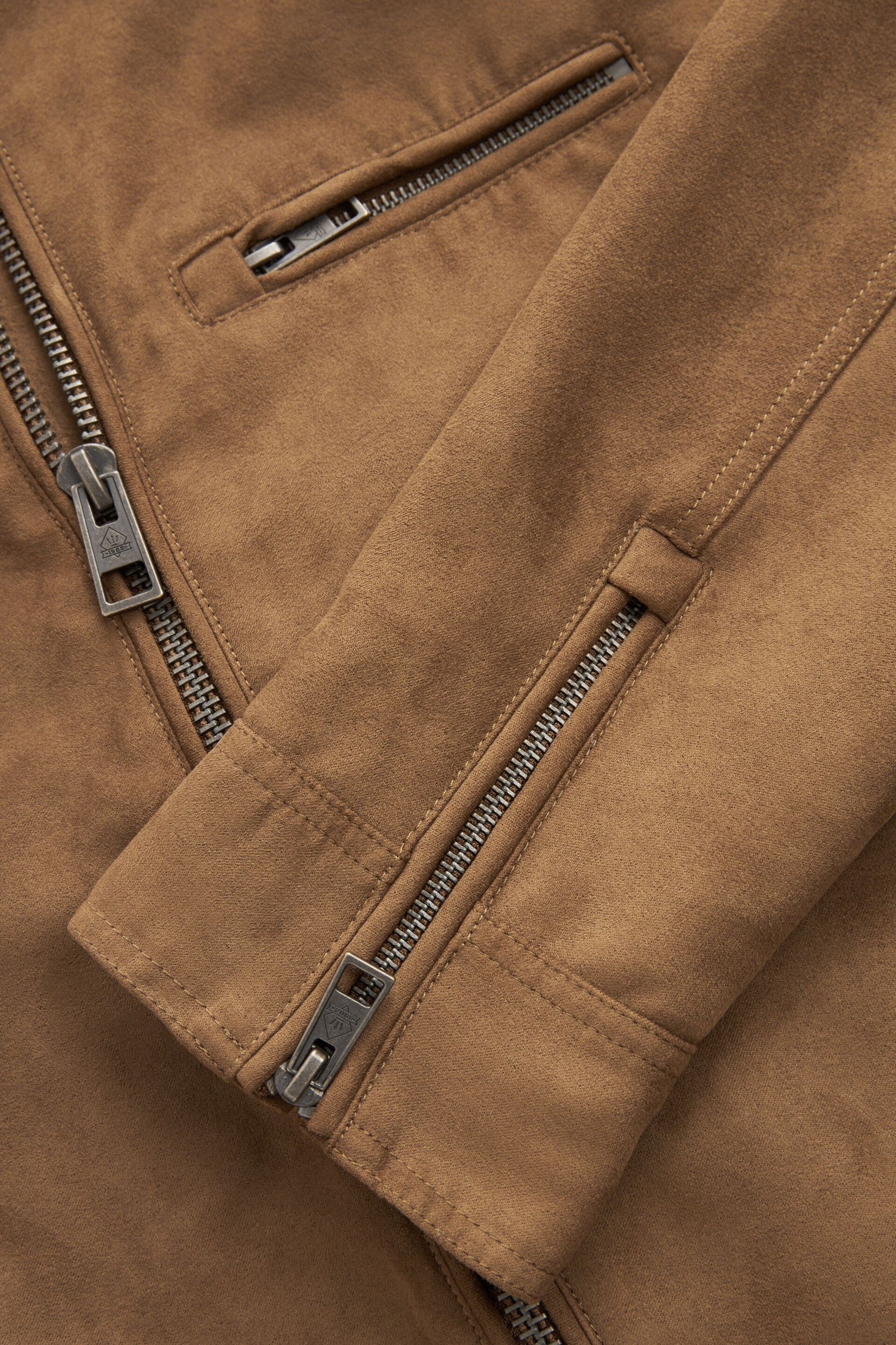 Tan Brown Faux Suede Biker Jacket - Image 10 of 11