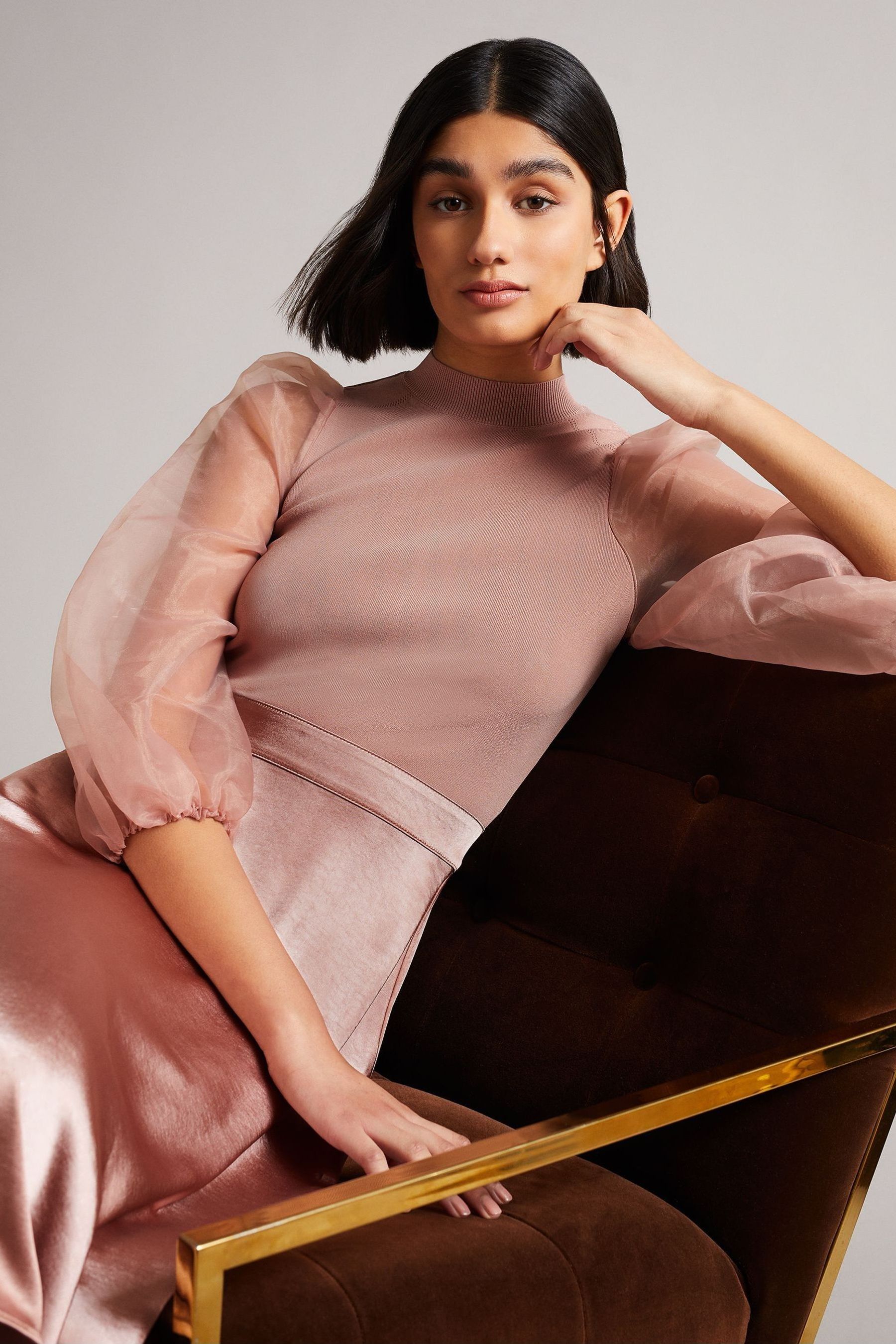 Buy Ted Baker Dusky Pink Lharra Knit Satin And Organza Midi Dress from Next Slovenia