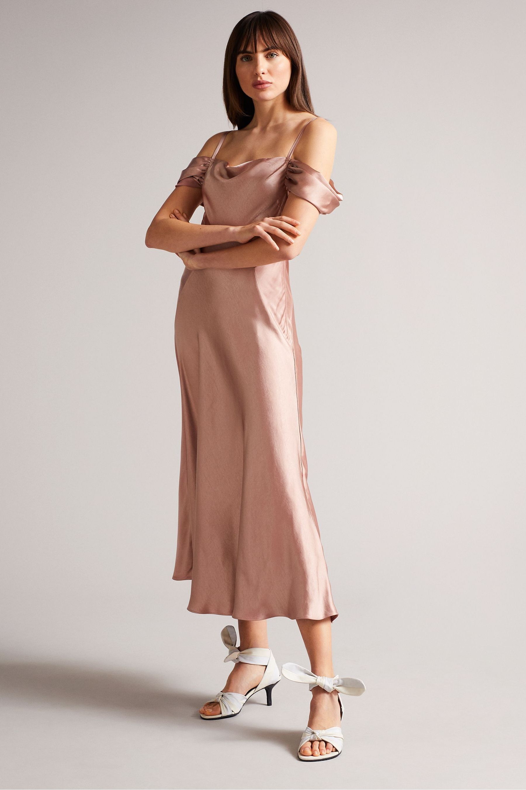 Buy Ted Baker Dusky Pink Esta Cold Shoulder Cowl Front Midi Slip Dress from Next Austria