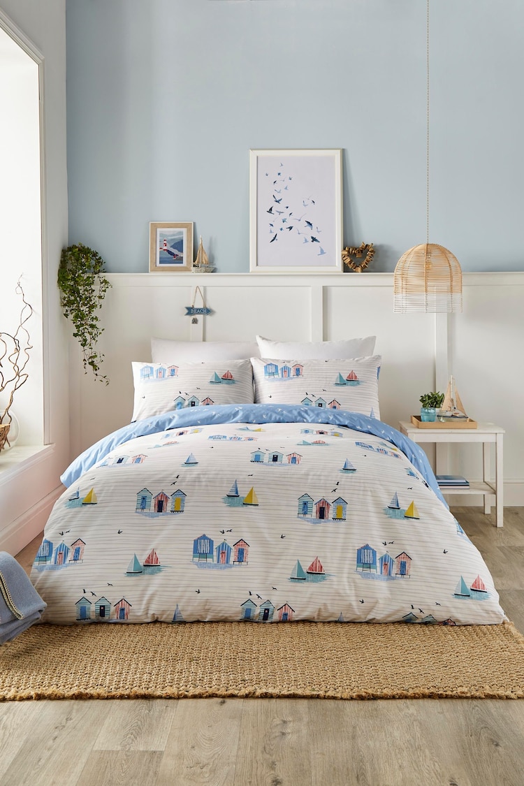 Fusion Blue Beach Huts Easycare Duvet Cover Set - Image 1 of 3