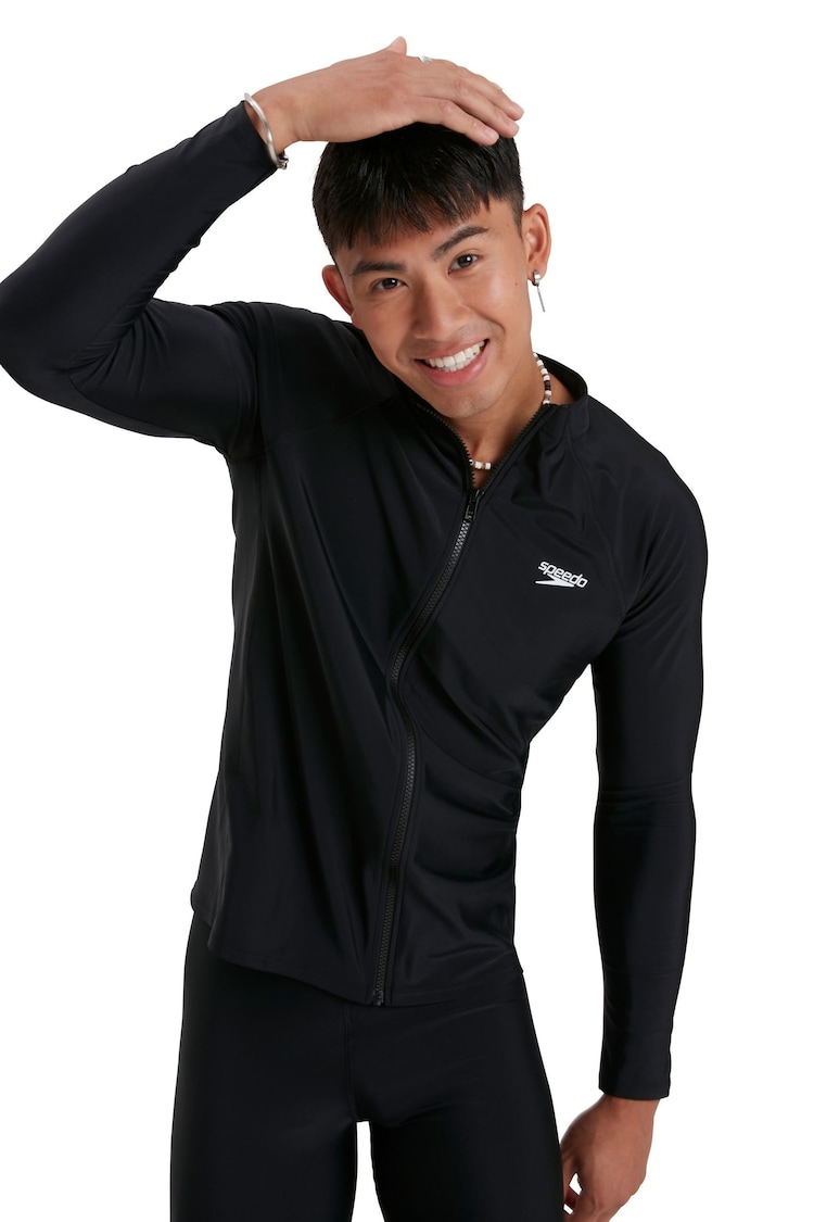 Speedo Black Zip Long Sleeve Top - Image 1 of 7