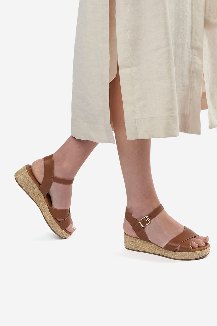 Dune London Brown Wide Fit Linnie Cross-Strap Flatform Sandals - Image 1 of 6