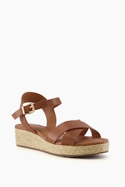 Dune London Brown Wide Fit Linnie Cross-Strap Flatform Sandals - Image 4 of 6