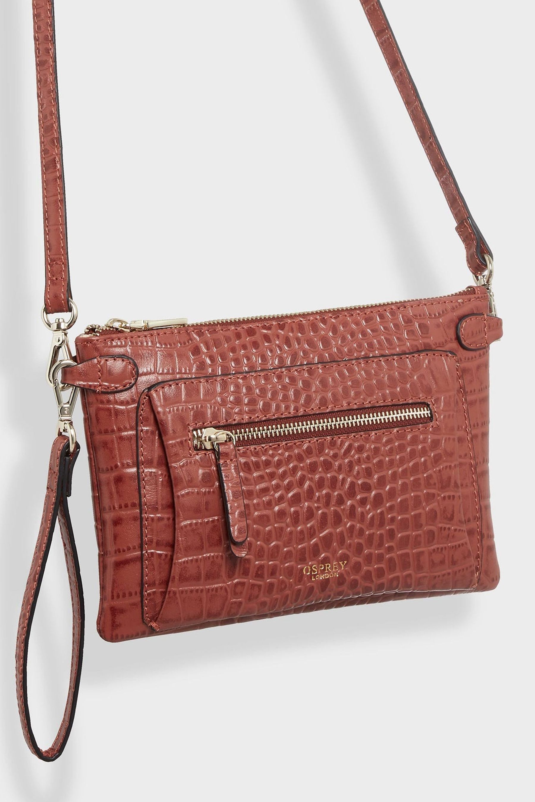 Osprey London The Ruby Leather Cross Body Cognac Clutch