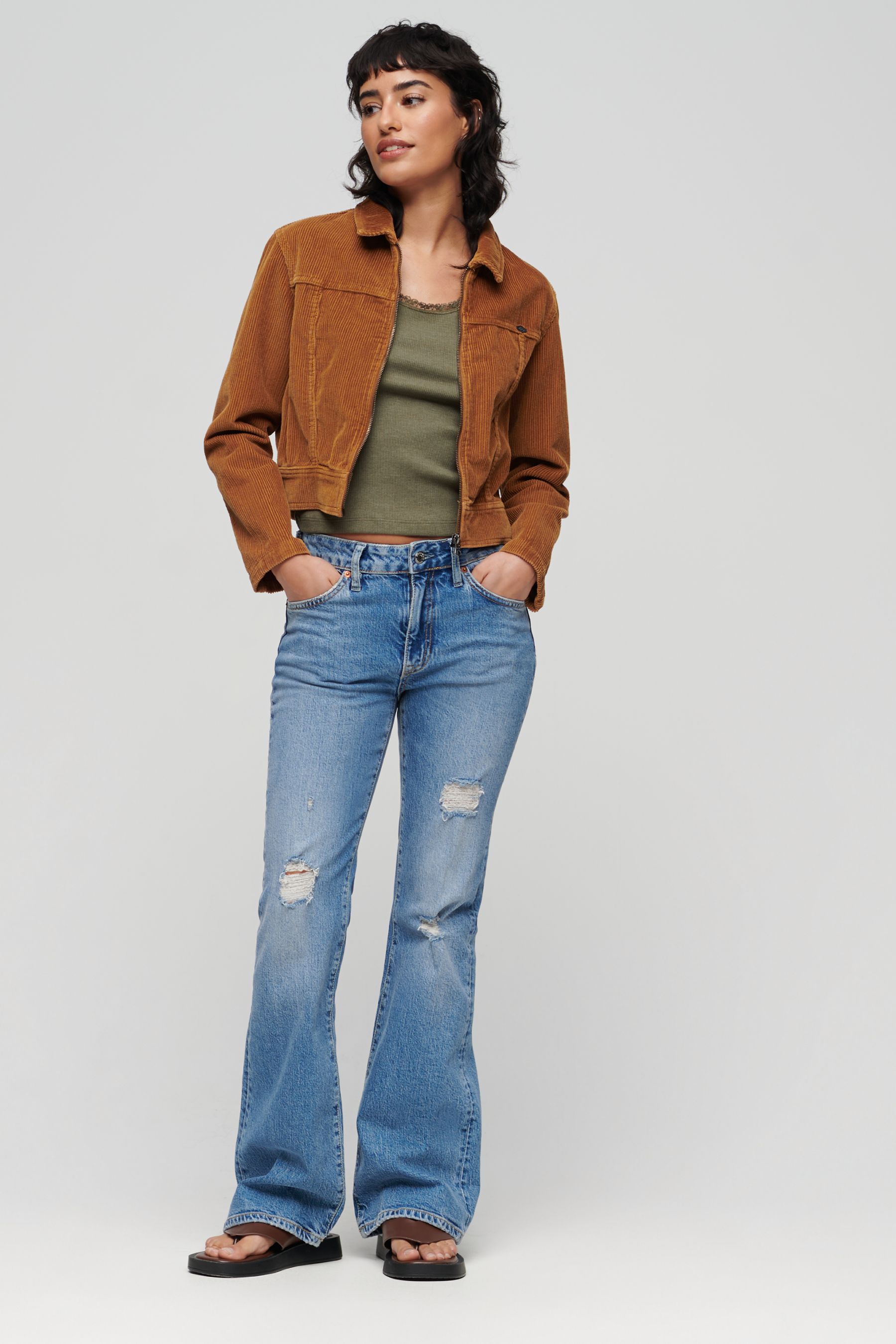 Superdry Vintage Cropped Cord Jacket Brown XL Woman
