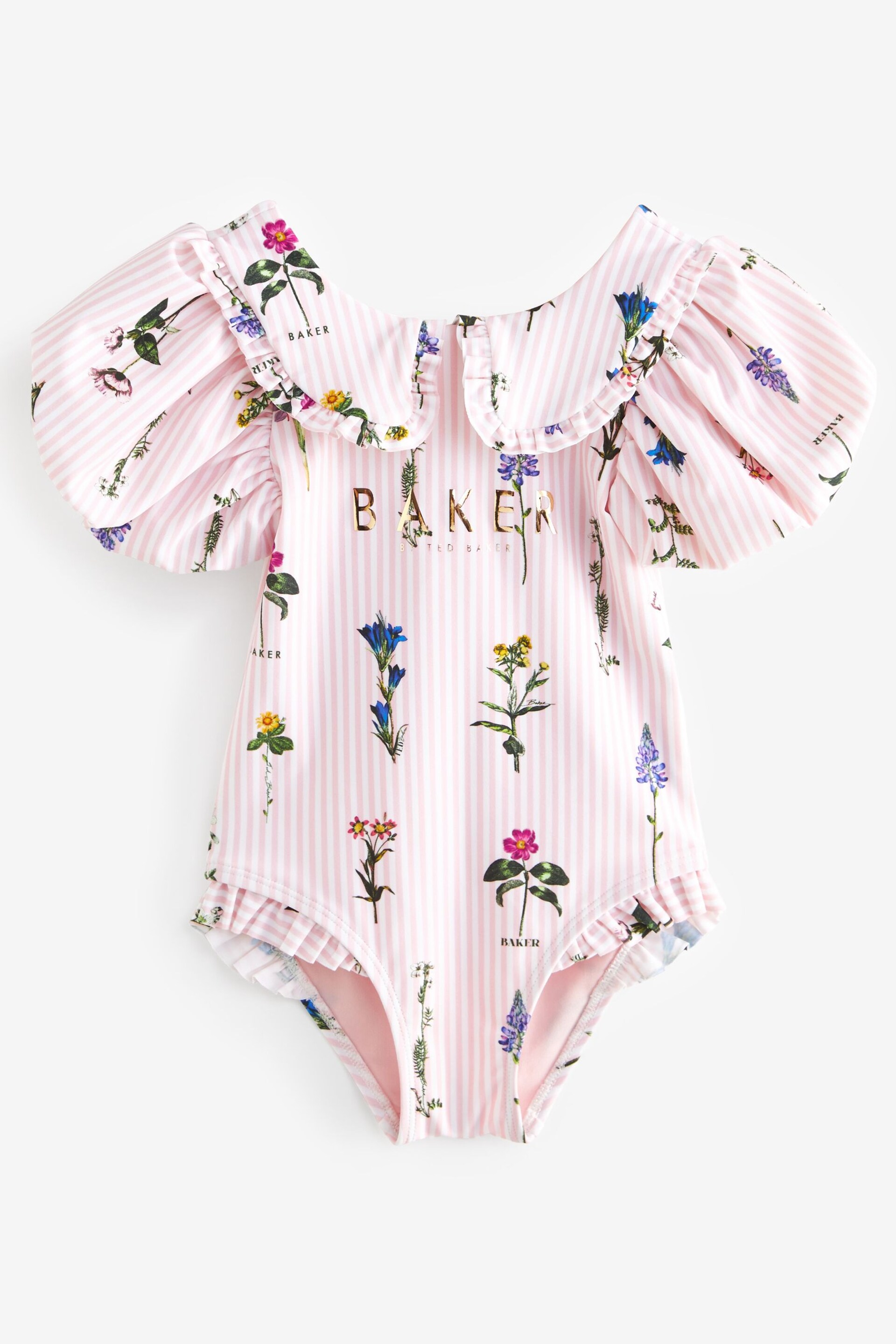 Baker by Ted Baker Pink Collared Striped Swimsuit - Image 5 of 8