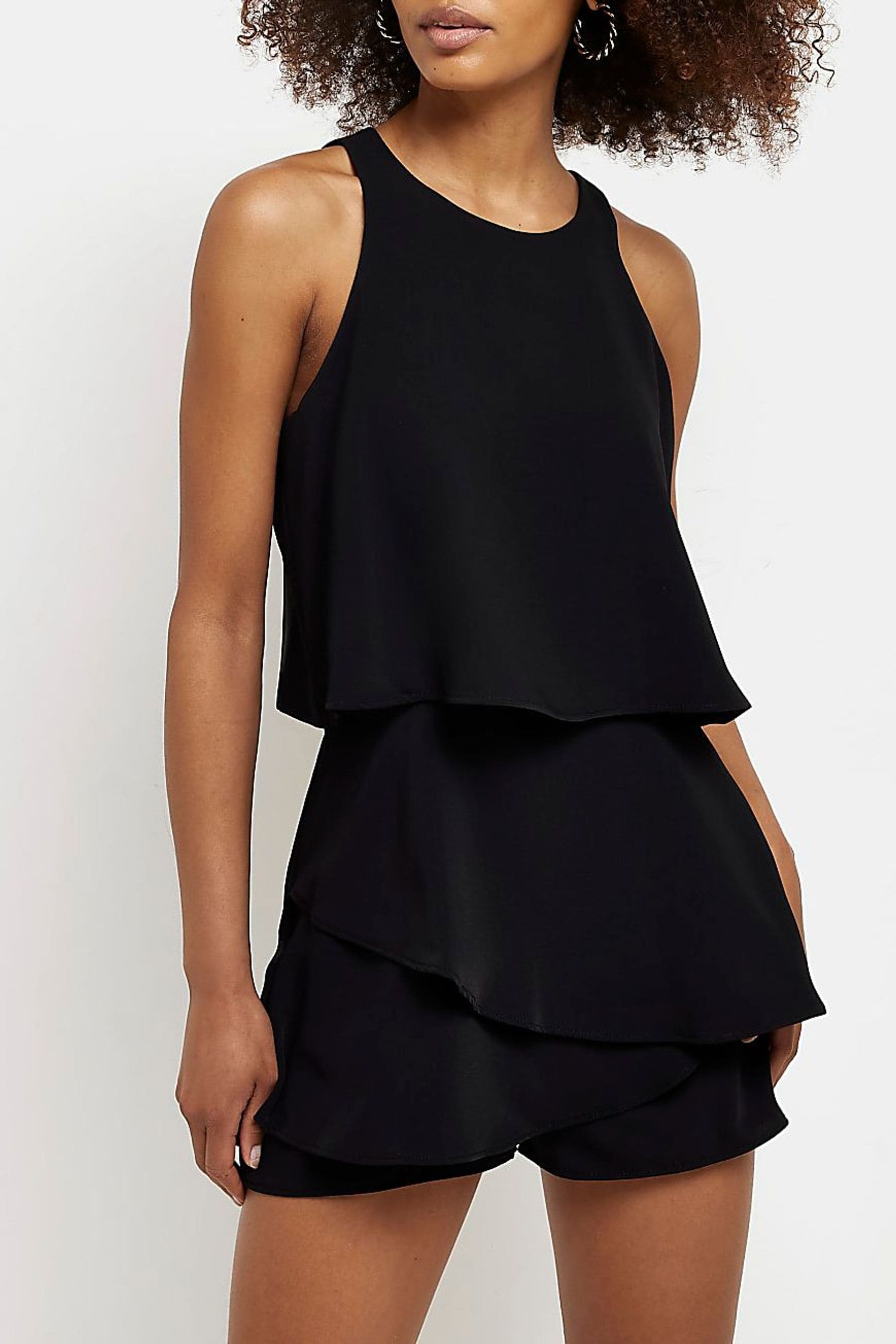 Buy River Island Black Short Sleeved Layer Playsuit from Next Luxembourg