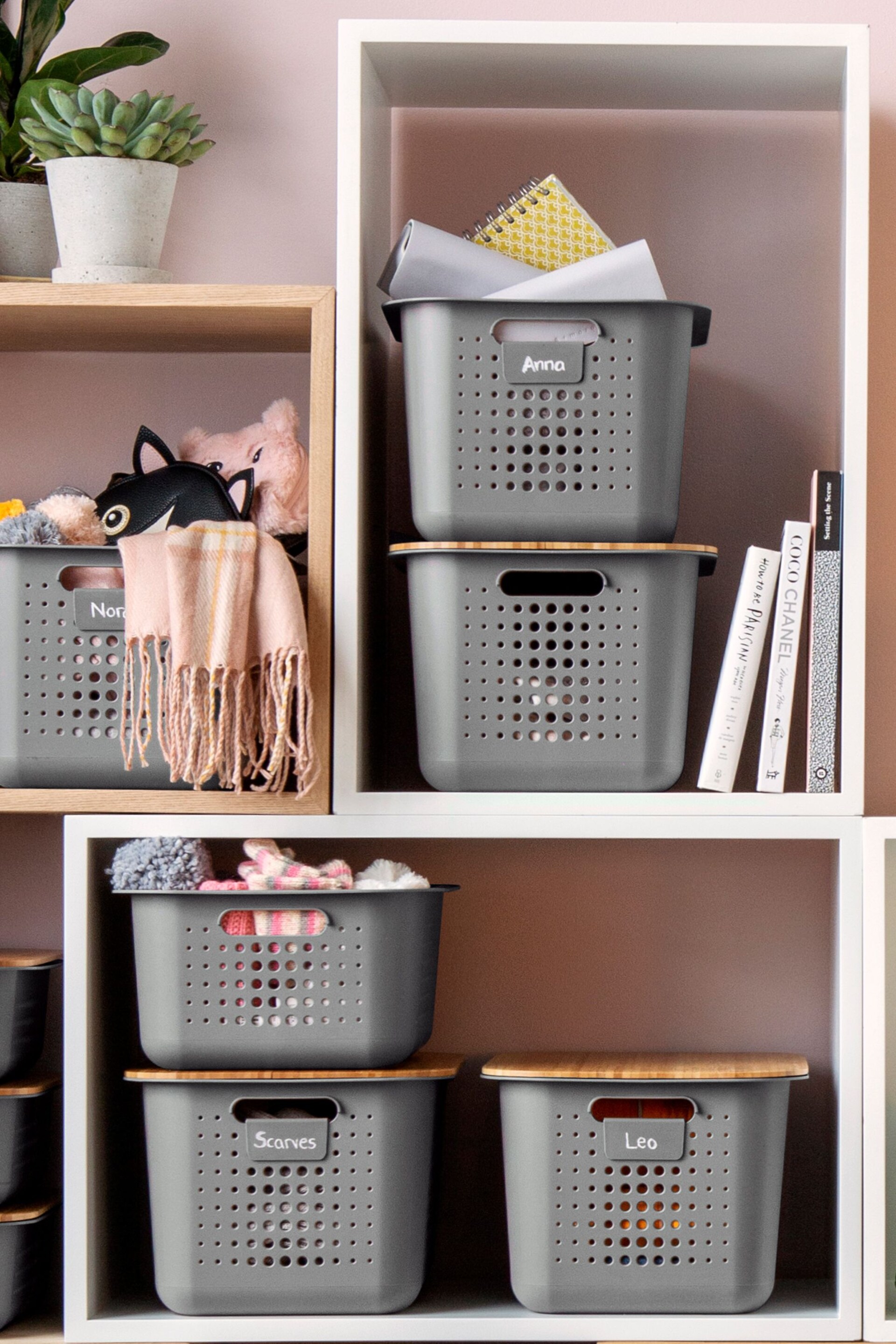 Orthex Set of 4 Grey Smartstore 13L Baskets With Lids - Image 3 of 7