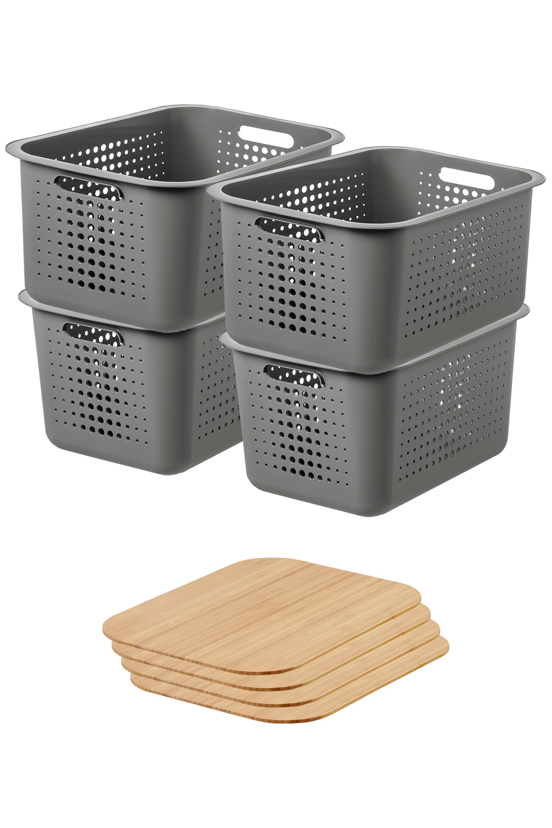 Orthex Set of 4 Grey Smartstore 13L Baskets With Lids - Image 5 of 7