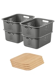Orthex Set of 4 Grey 10L Recycled Baskets With Bamboo Lids - Image 5 of 7