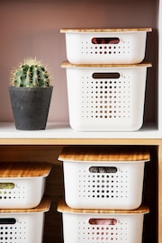 Orthex Set of 4 White 10L White Recycled Baskets With Bamboo Lids - Image 1 of 6