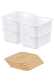 Orthex Set of 4 White 10L White Recycled Baskets With Bamboo Lids - Image 4 of 6