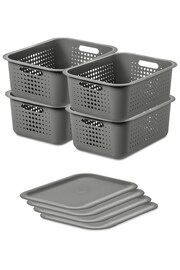 Orthex Grey Smartstore Set of 4 10L Baskets With Lids - Image 4 of 6