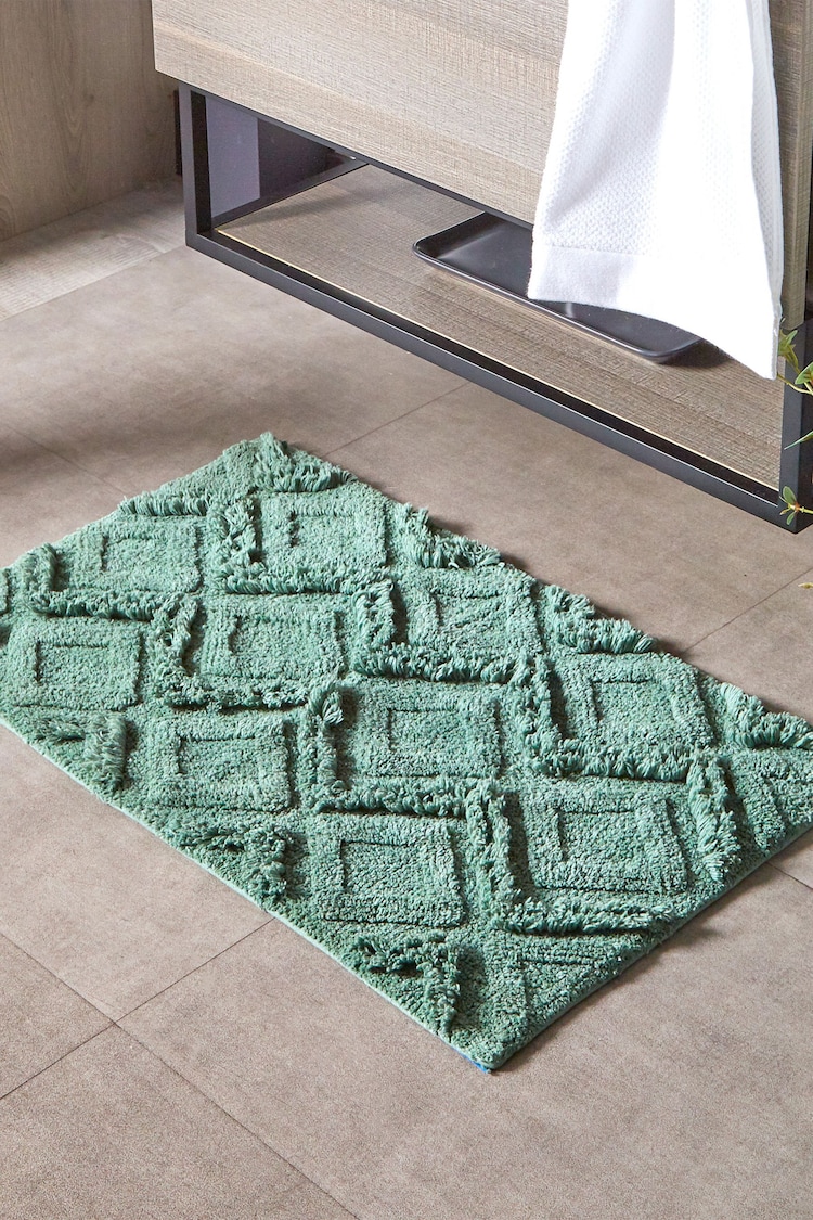 Yard Green Diamond Tufted 100% Cotton Anti-Slip Bath Mat - Image 1 of 3