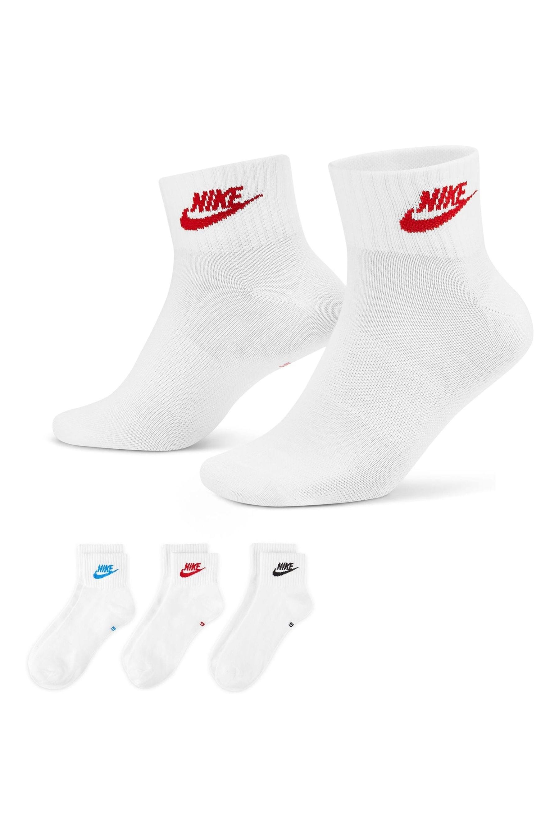 Buy Nike White Red Everyday Essentials 100 Cotton Socks 3 Pack from the Next UK online shop