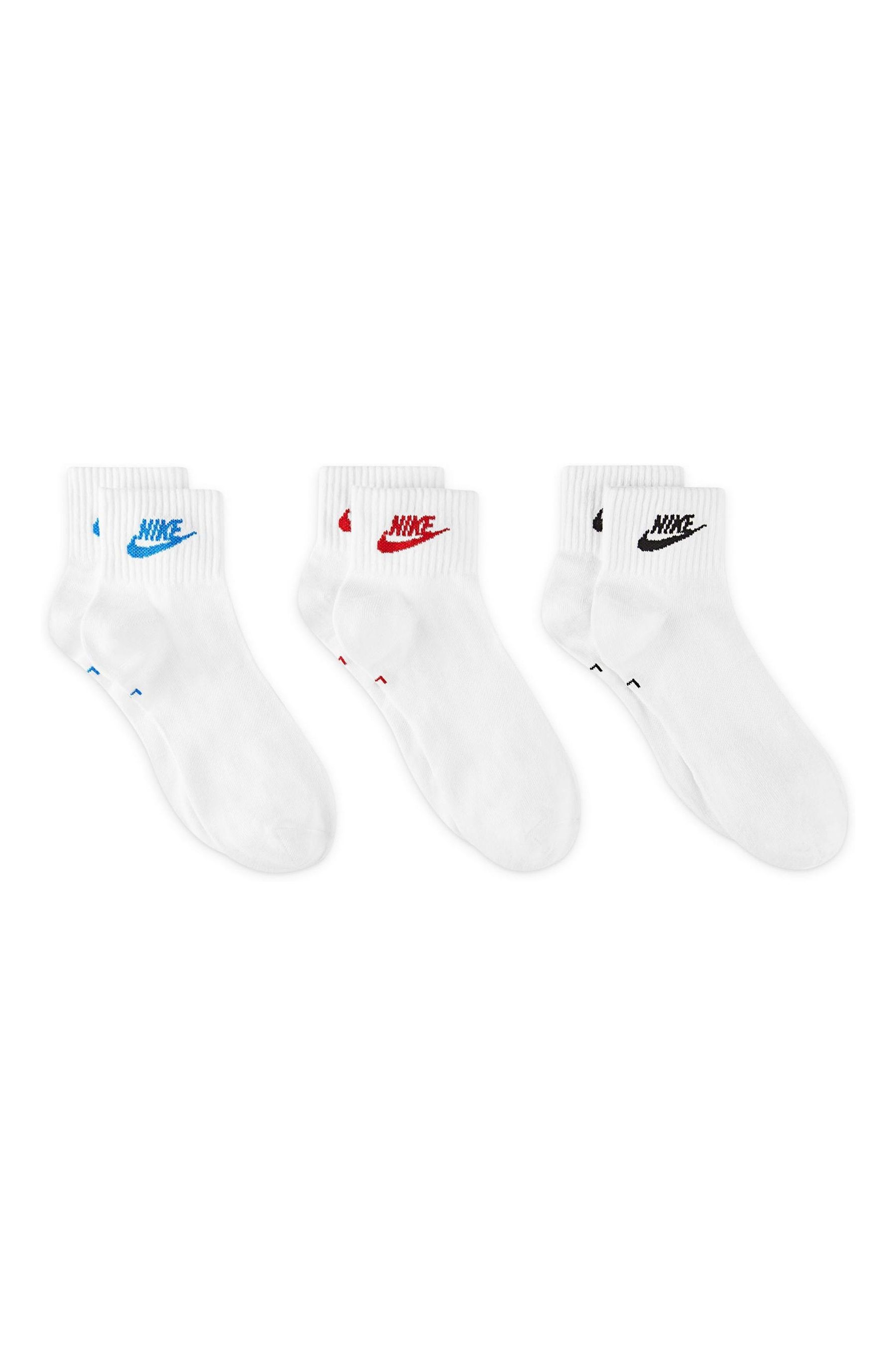 Nike White Red Everyday Essentials 100 Cotton Socks 3 Pack