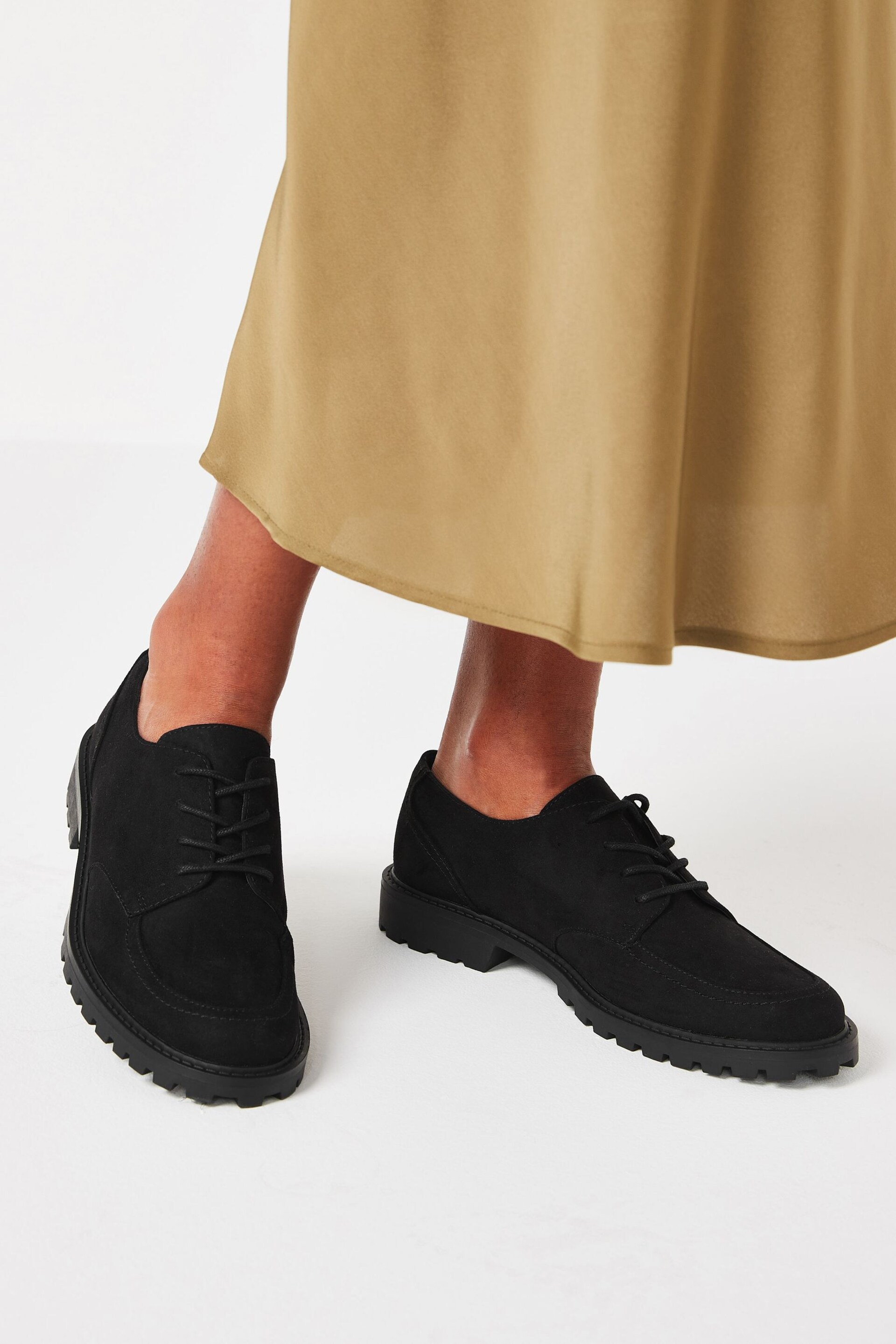 Black Microsuede Forever Comfort Cleated Chunky Lace Up Shoes - Image 1 of 6