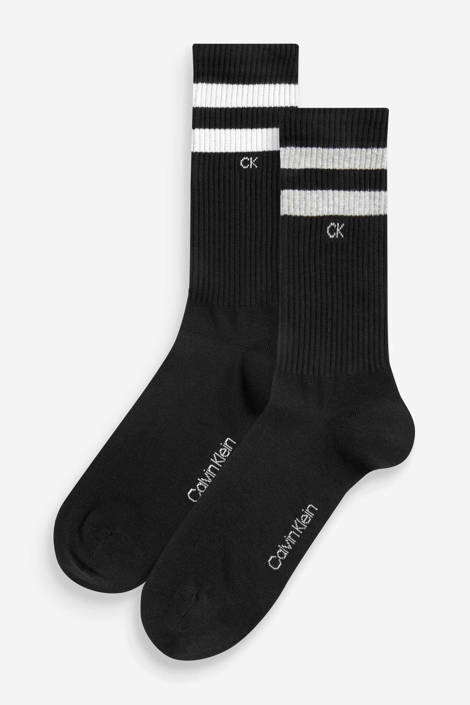 Calvin Klein Black Mens Stripe Socks 2 Pack - Image 1 of 3