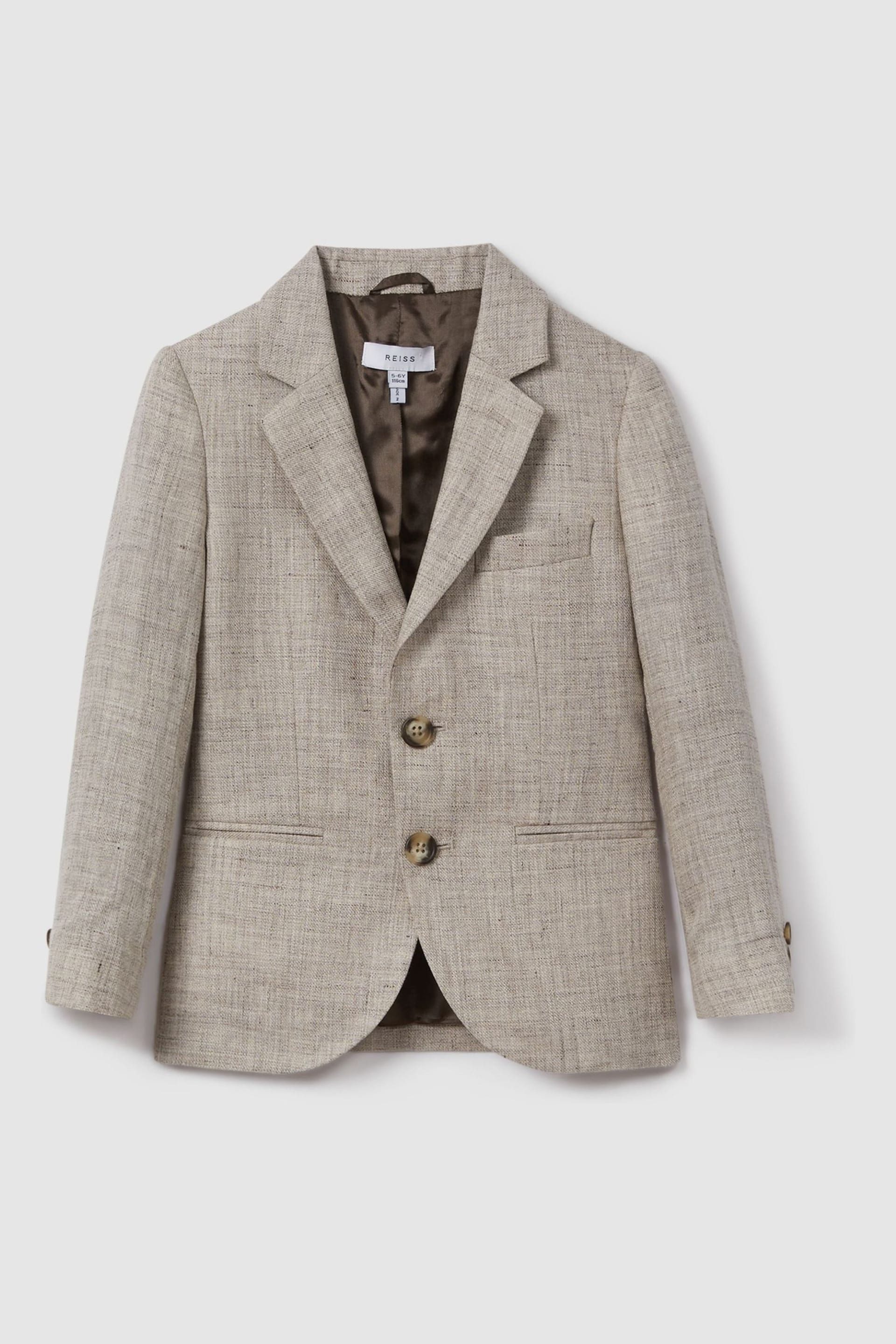 Reiss Oatmeal Auto Junior Single Breasted Textured Linen Blazer - Image 2 of 4