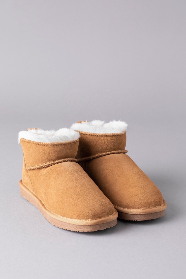 Lakeland Leather Tan Brown Ladies Sheepskin Mini Boot Slippers - Image 2 of 5