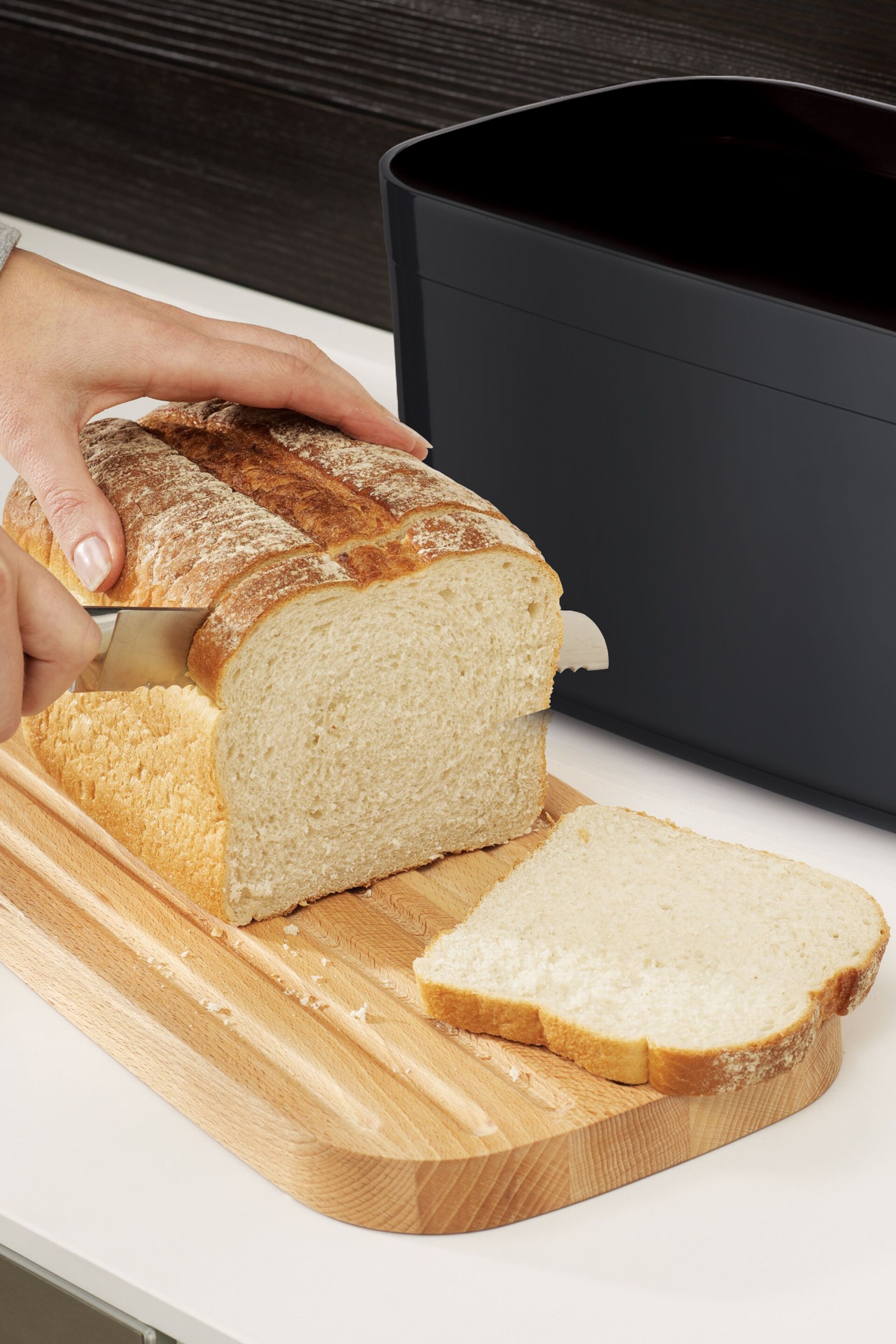Joseph Joseph Black Bread Bin With Cutting Board Lid - Image 3 of 4