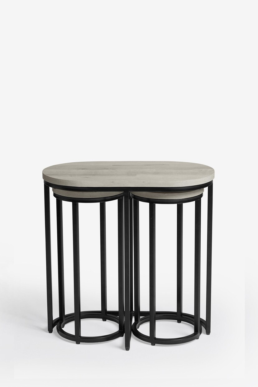 Grey Bronx Oak Effect Round Set of 3 Nest of Tables - Image 3 of 8