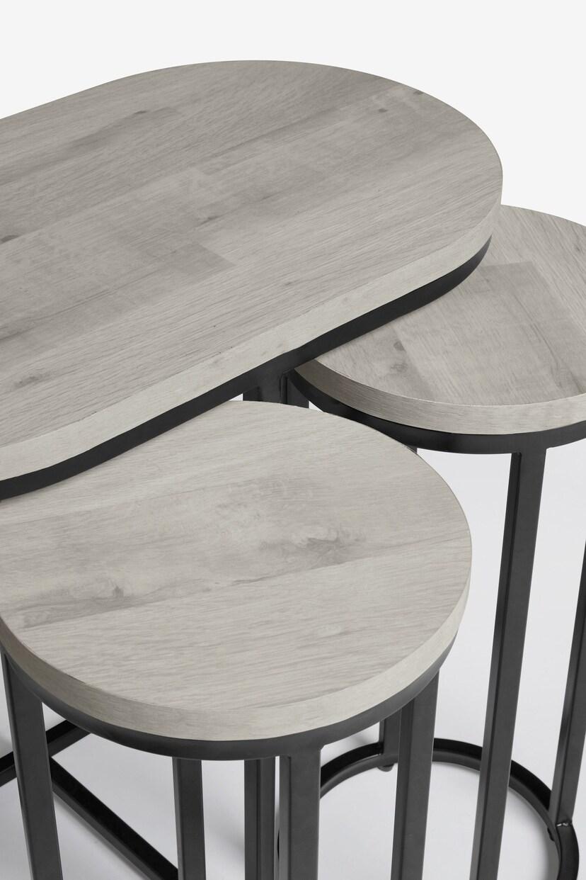 Grey Bronx Oak Effect Round Set of 3 Nest of Tables - Image 7 of 8