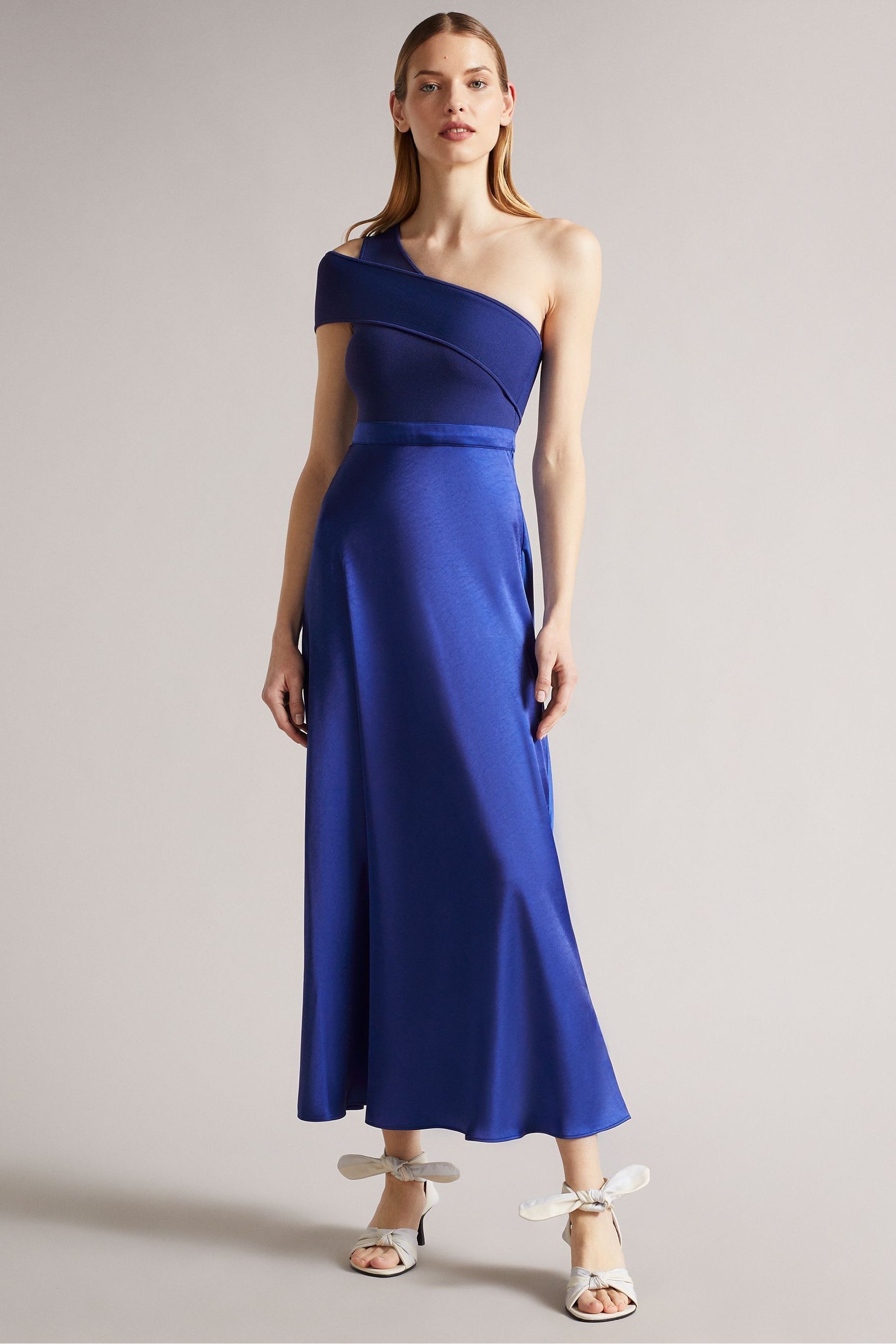 Buy Ted Baker Ivena Black Asymmetric Knit Bodice Satin Skirt Dress from Next Luxembourg
