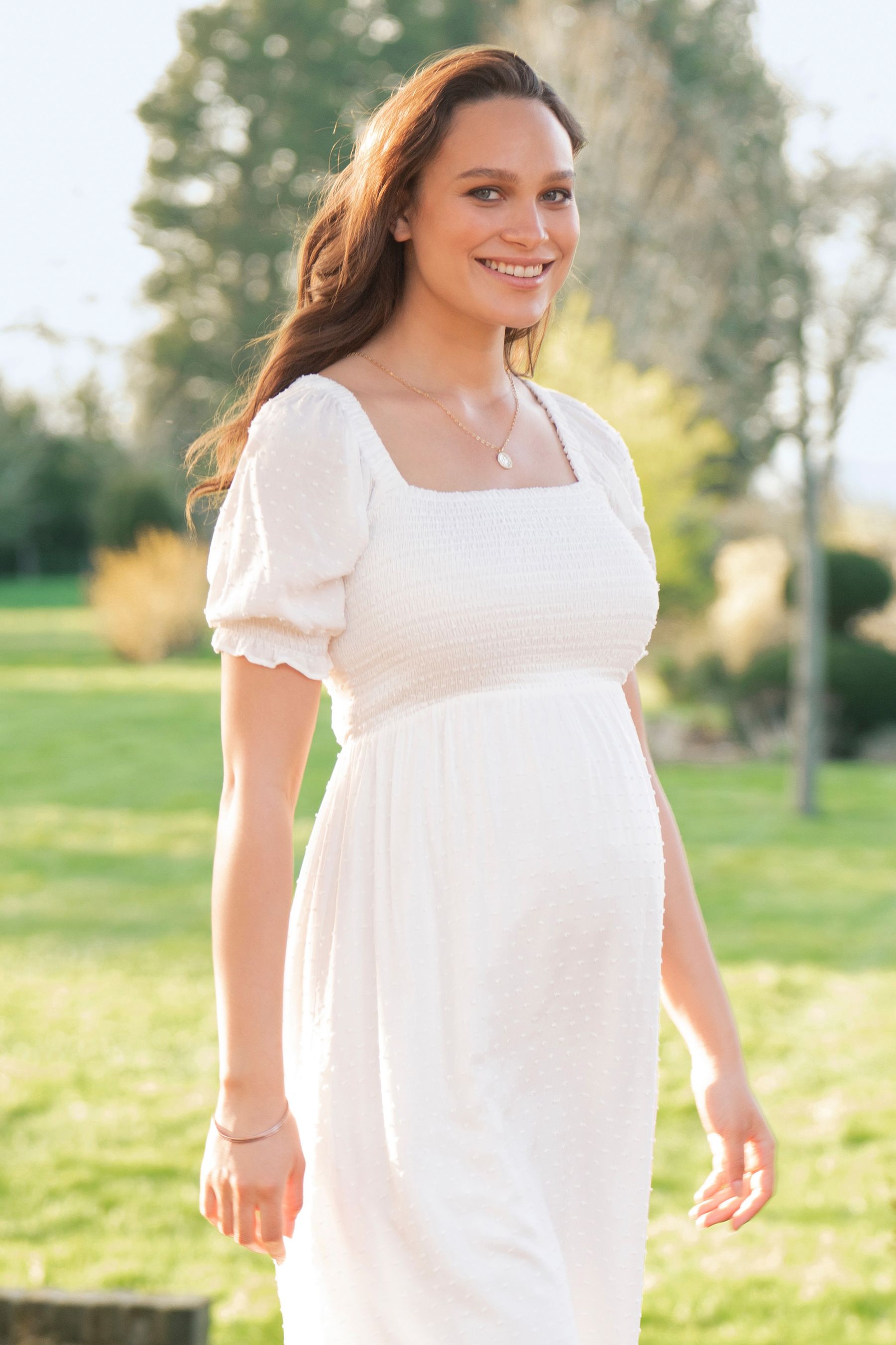 Buy Seraphine White Shirred Maternity Maxi Dress from Next Luxembourg